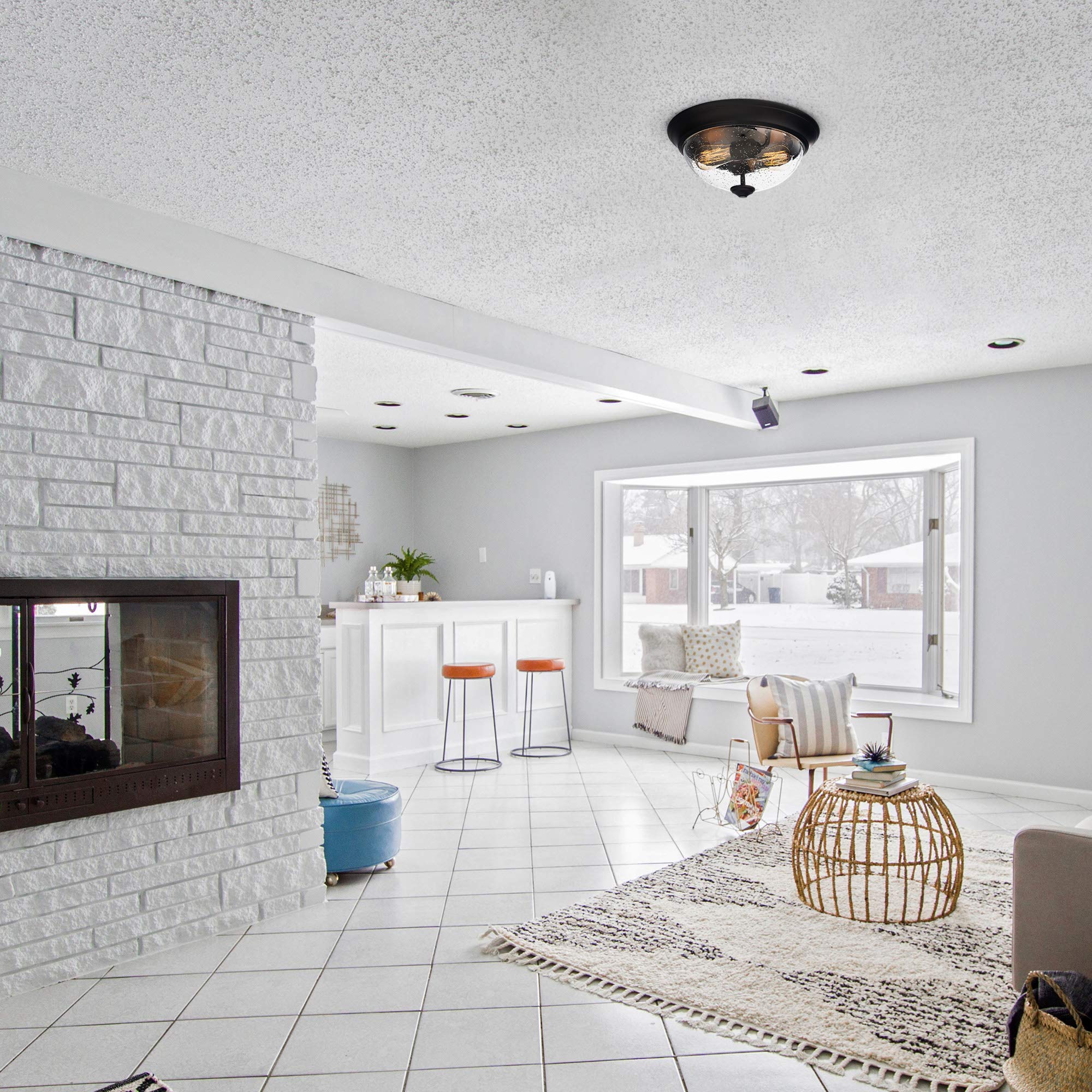 Prominence Home Madalyn 13&quot; Bronze Flush Mount Seeded Glass Bowl Indoor Light Fixture