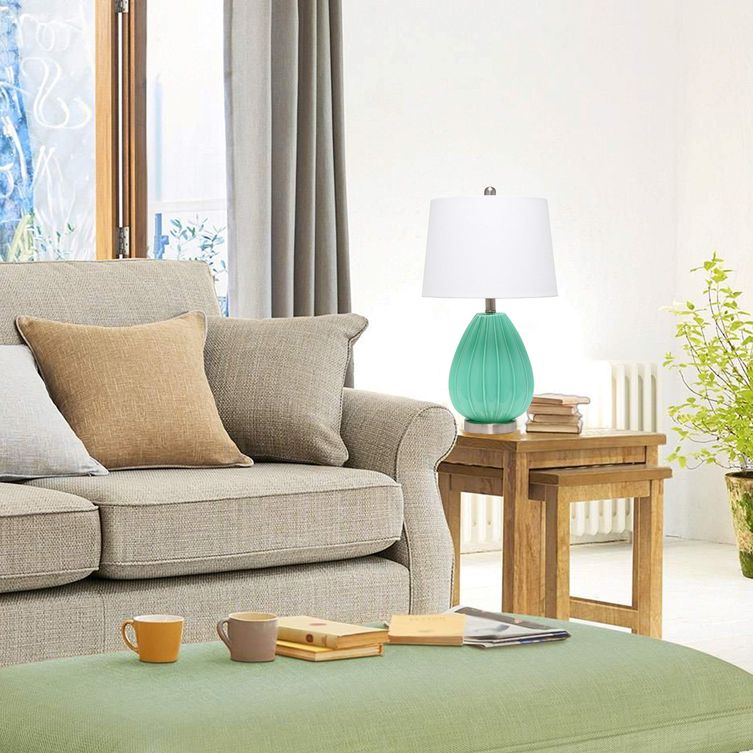 Elegant Designs Seafoam Creased Table Lamp With Fabric Shade - Stylish Glass Lighting