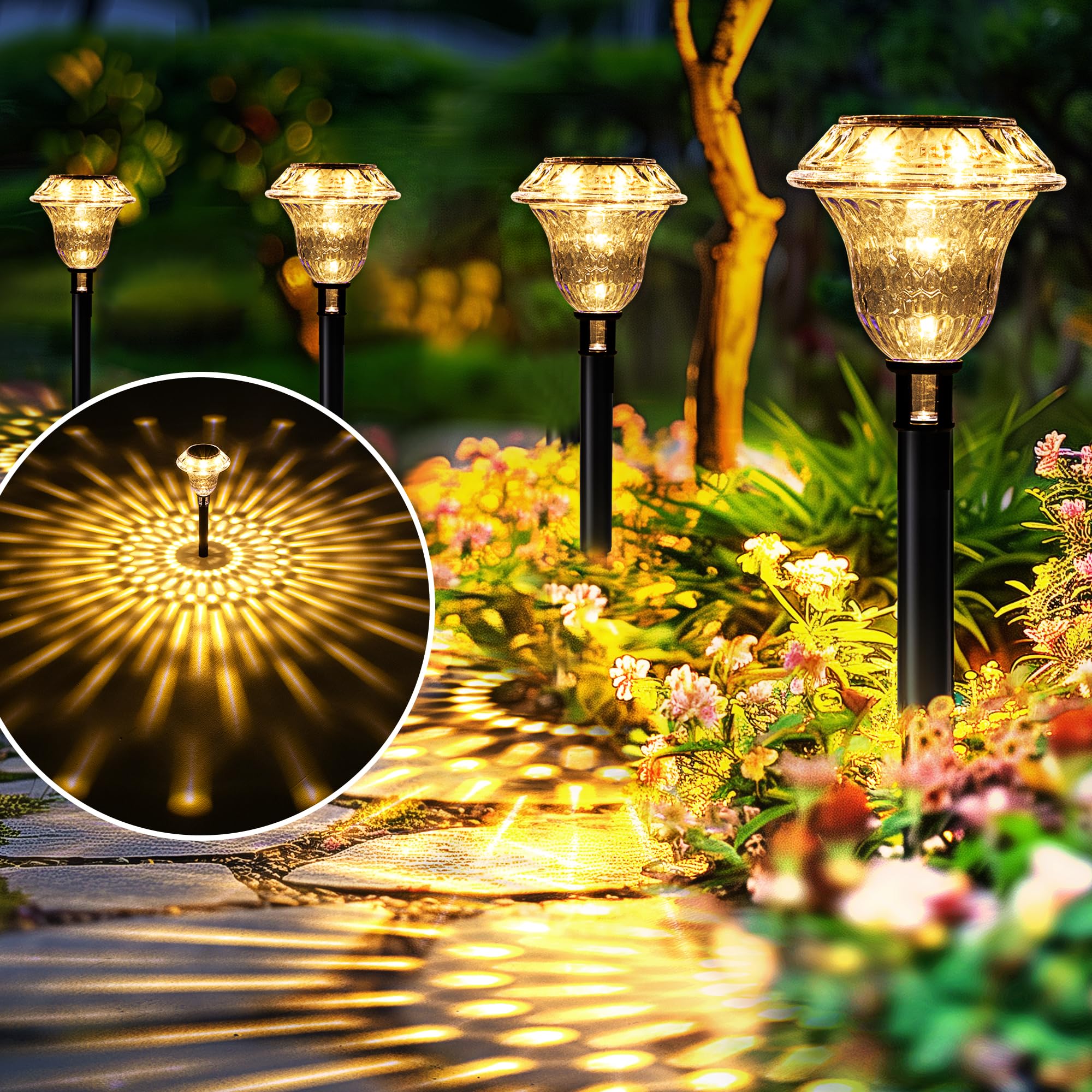 SOLPEX Solar Pathway Lights, 8 Pack Warm White, Waterproof Plastic Outdoor Garden Decor, Model 9019