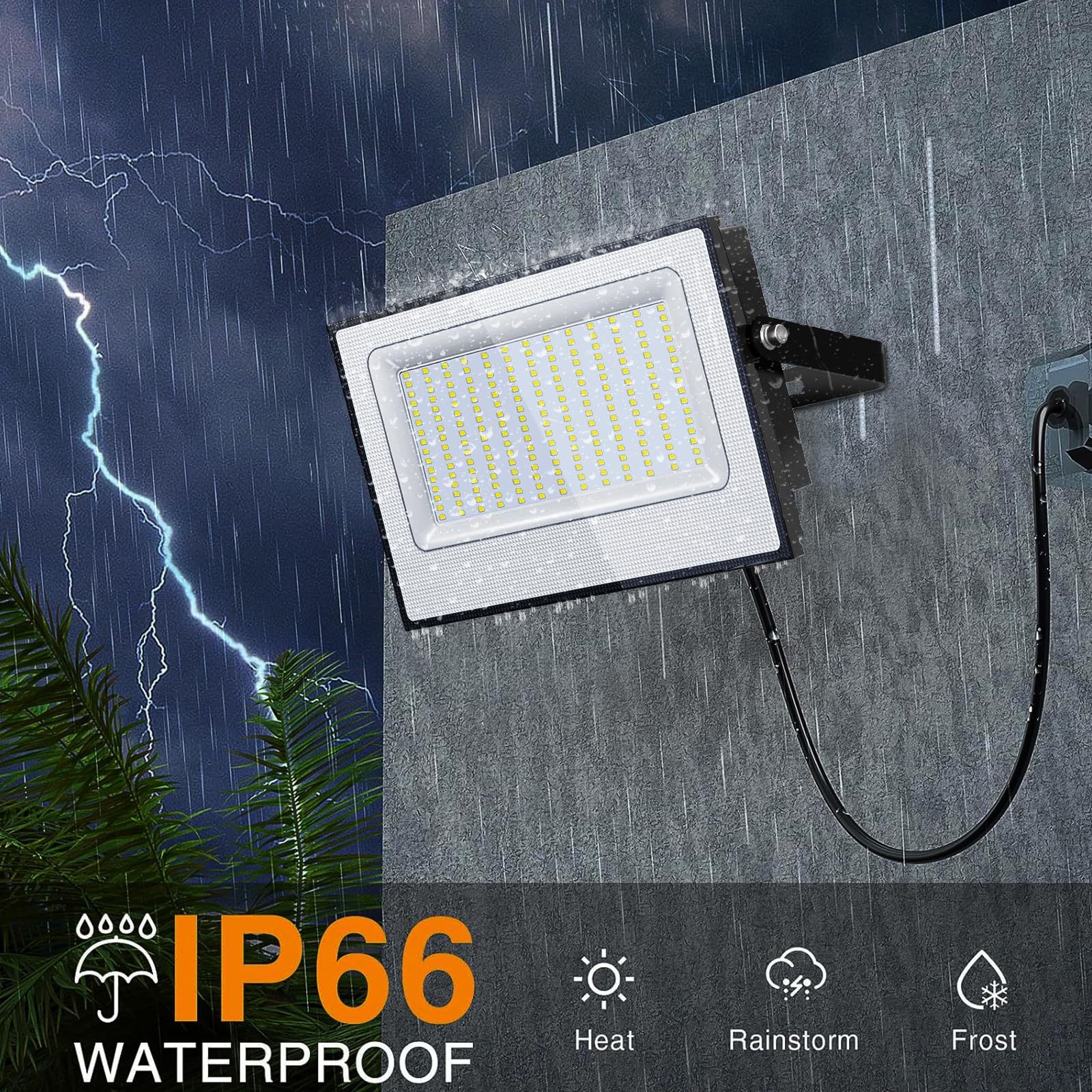 Onforu 200W LED Flood Lights, 19000lm, IP66 Waterproof, 6500K Daylight White, Black, 2 Pack, Model ON-D200-FG56-D