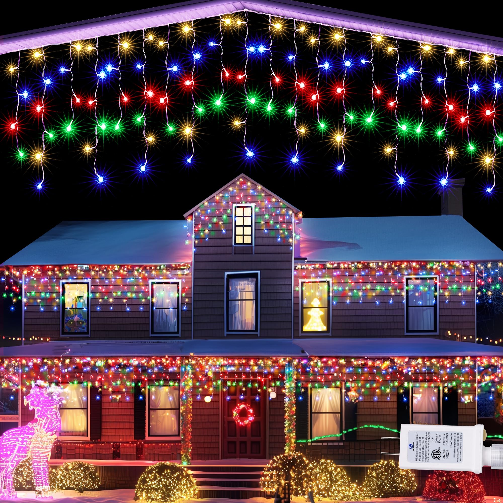 Lomotech Christmas Icicle Lights - 32Ft Waterproof Multicolor Connectable with Timer, Model SSL0200-I-24V
