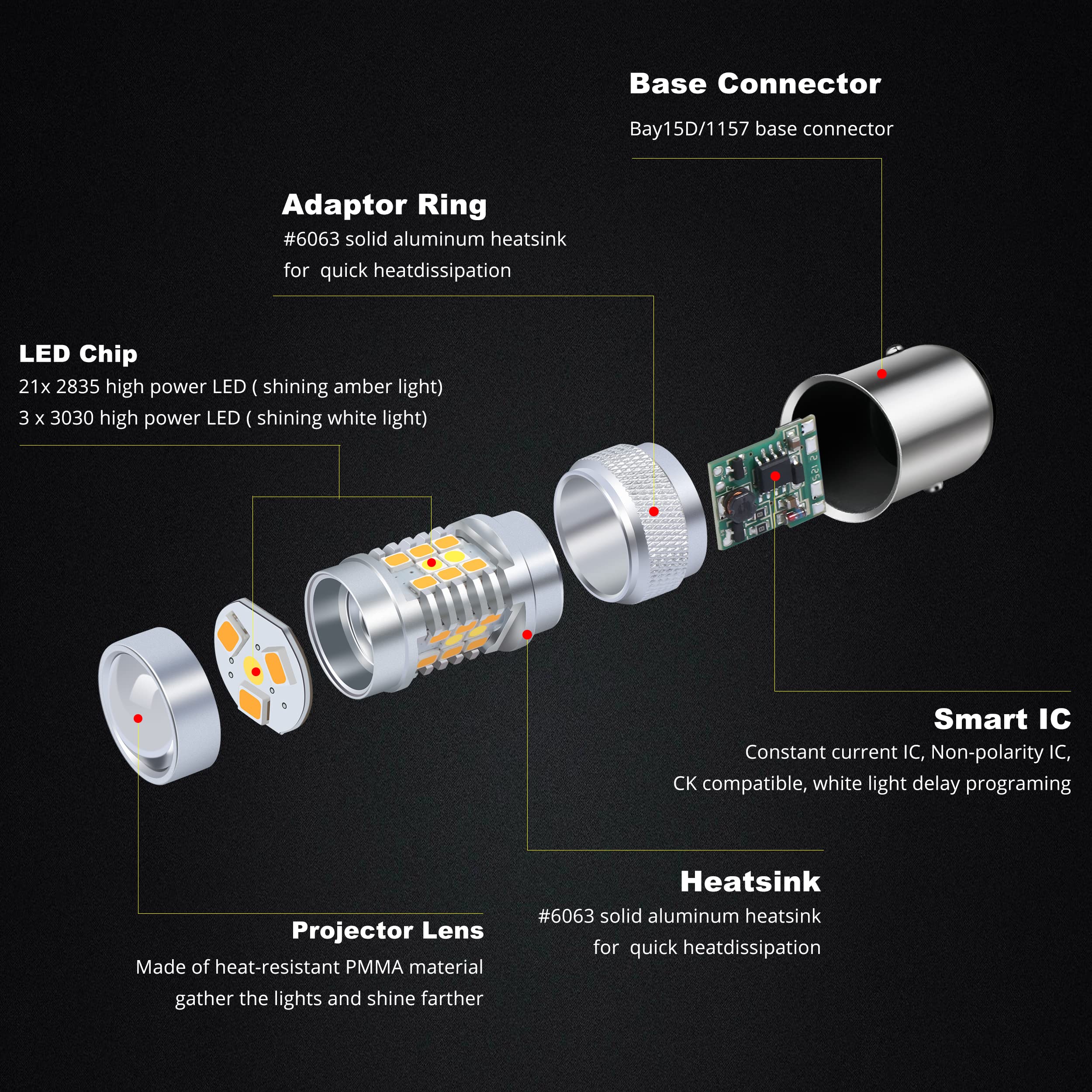 Alla Lighting BAY15D 1157 Switchback LED Turn Signal Lights, Dual Color Amber Yellow/6000K White 12V 3496 7528 2357NAK 2357AK Ex