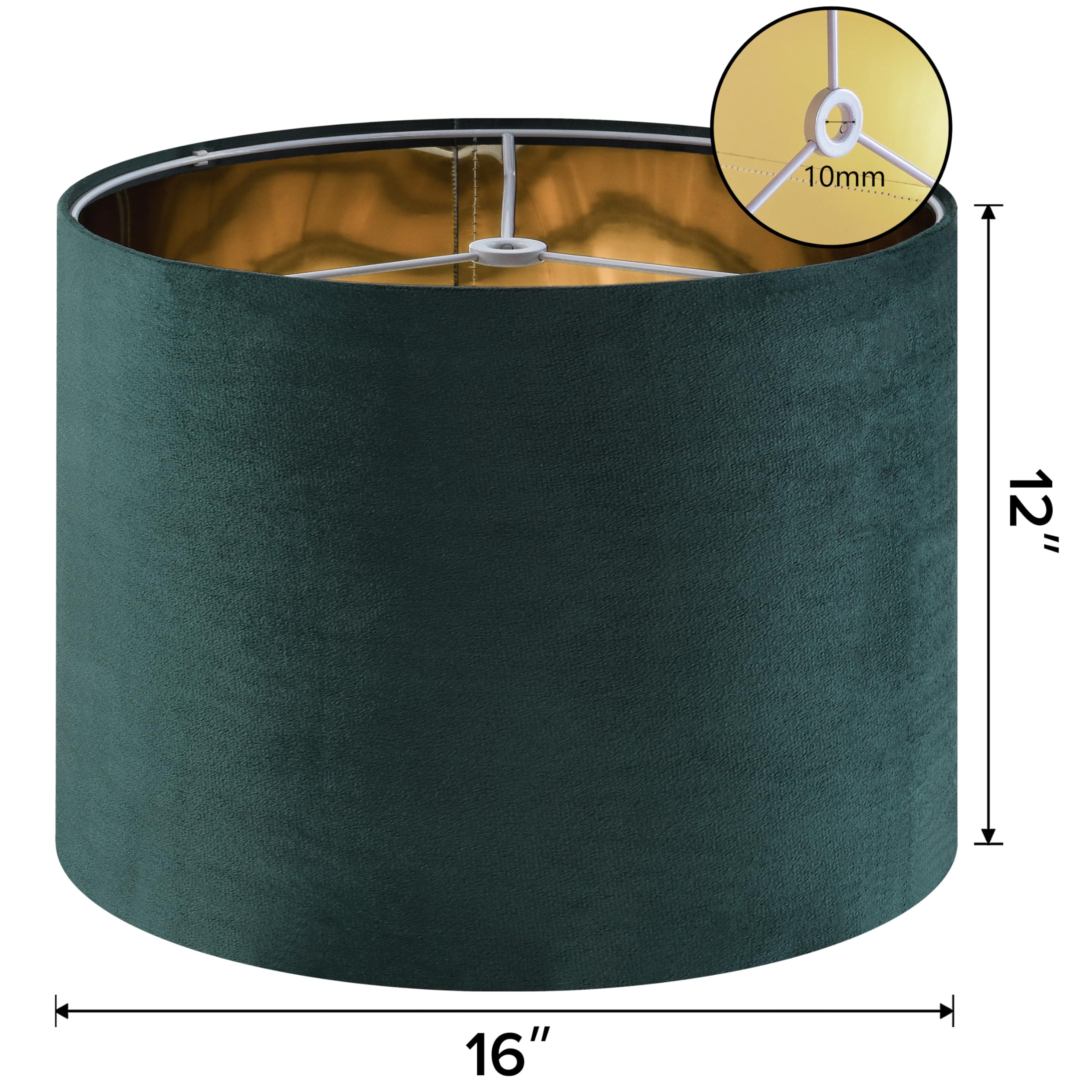 GO&SO Green Velvet Drum Lamp Shade - 16" x 12" Modern Design, Ideal for Table & Floor Lamps, Replacement Shade, Model G7-16-LV-1