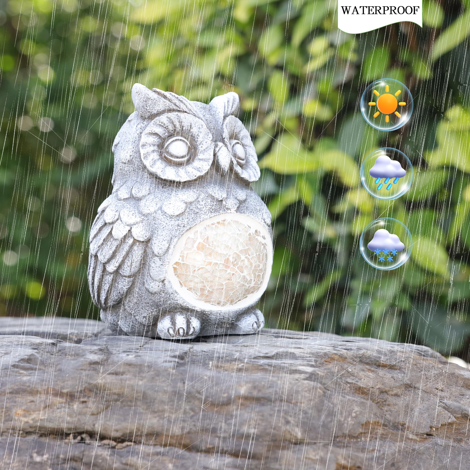 Rezpuao Solar Owl Garden Statue, Resin Figurine with Solar Light, Outdoor Decor for Patio, Yard, Lawn, Model CA81432, Color Owl