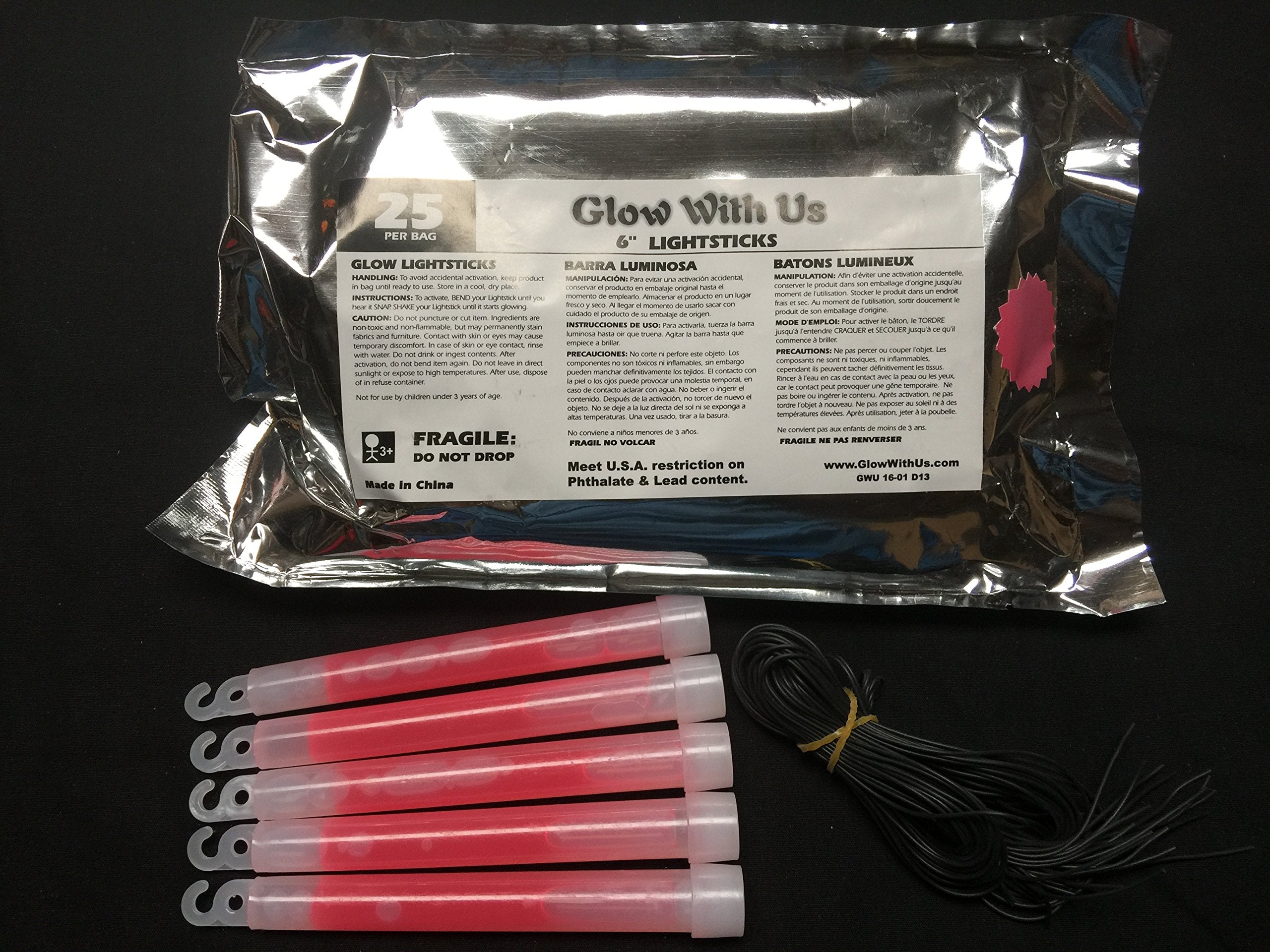 Glow Sticks Bulk Wholesale, 100 6    Industrial Grade Pink Light Sticks. Bright Color, Glow 12-14 Hrs, Safety Glow Stick With 3-