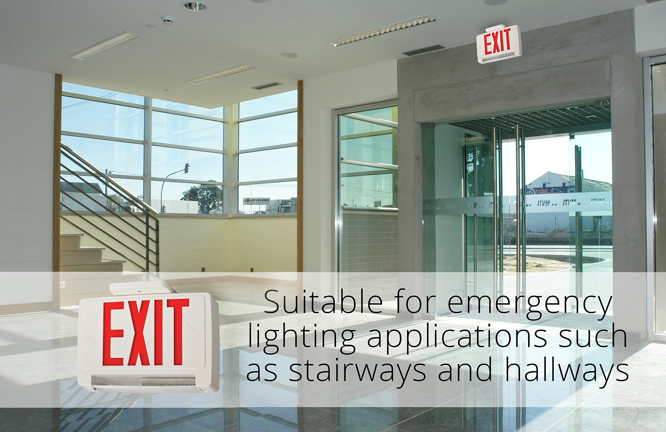 Lithonia Lighting Ecbr M6 Led Exit And Emergency Light Bar Combo Fixture With Back Up Battery, 3 Watts, Damp Listed, Red Letters