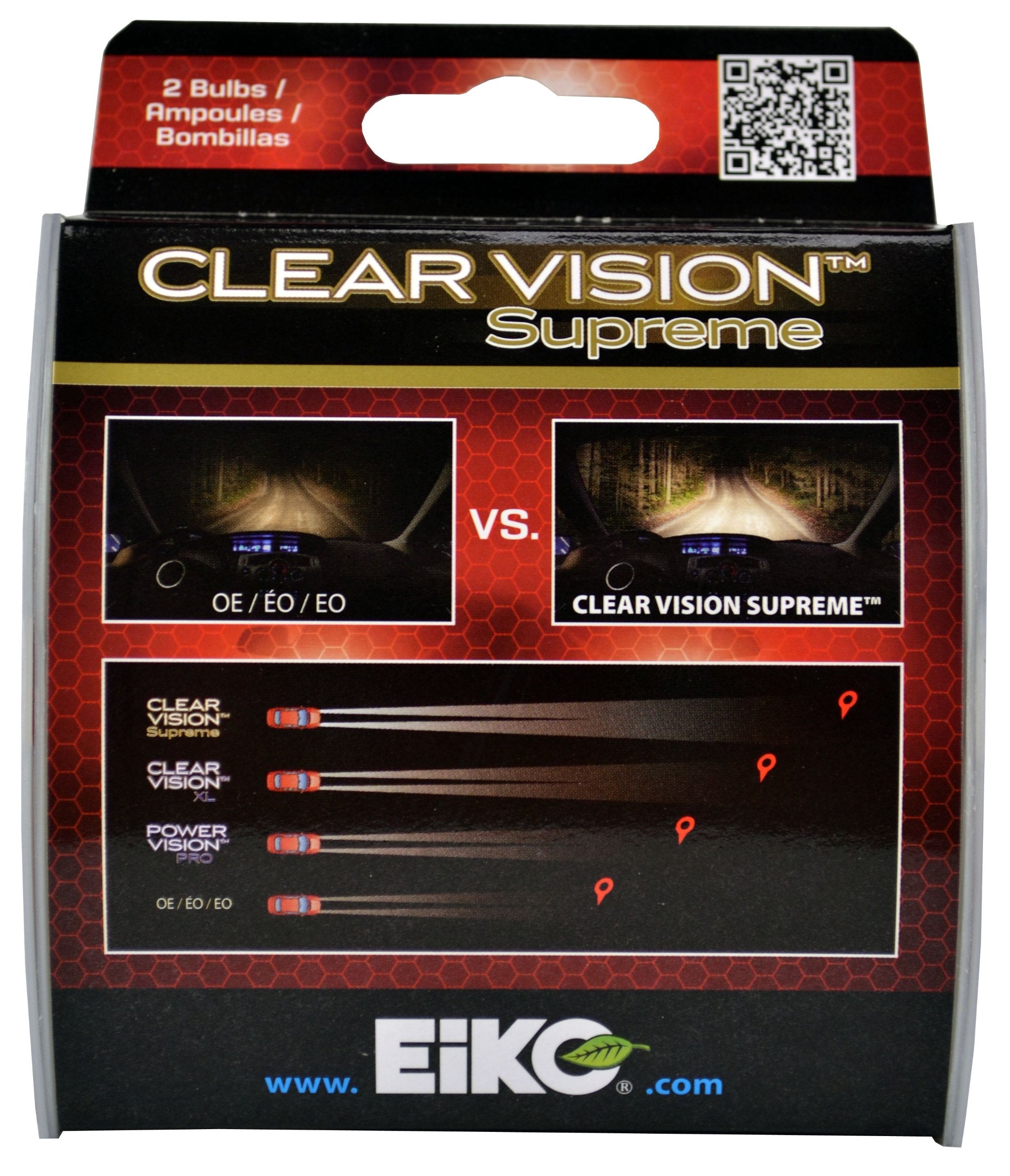 EiKO 9003/H4 Clear Vision PRO Halogen Replacement Bulb, Pack of 2, Glass