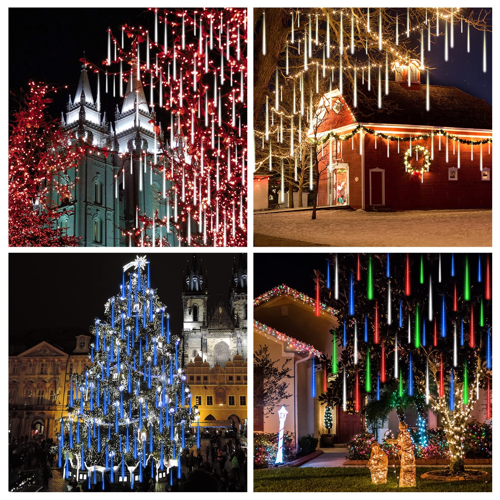 Bluefire Upgraded Meteor Shower Lights, 19.68 Inch 10 Tubes 540 Leds Outdoor Icicle Christmas Lights, Waterproof Falling Rain Lights For Tree Holiday Porch Yard Patio Roof Party Decoration (White)