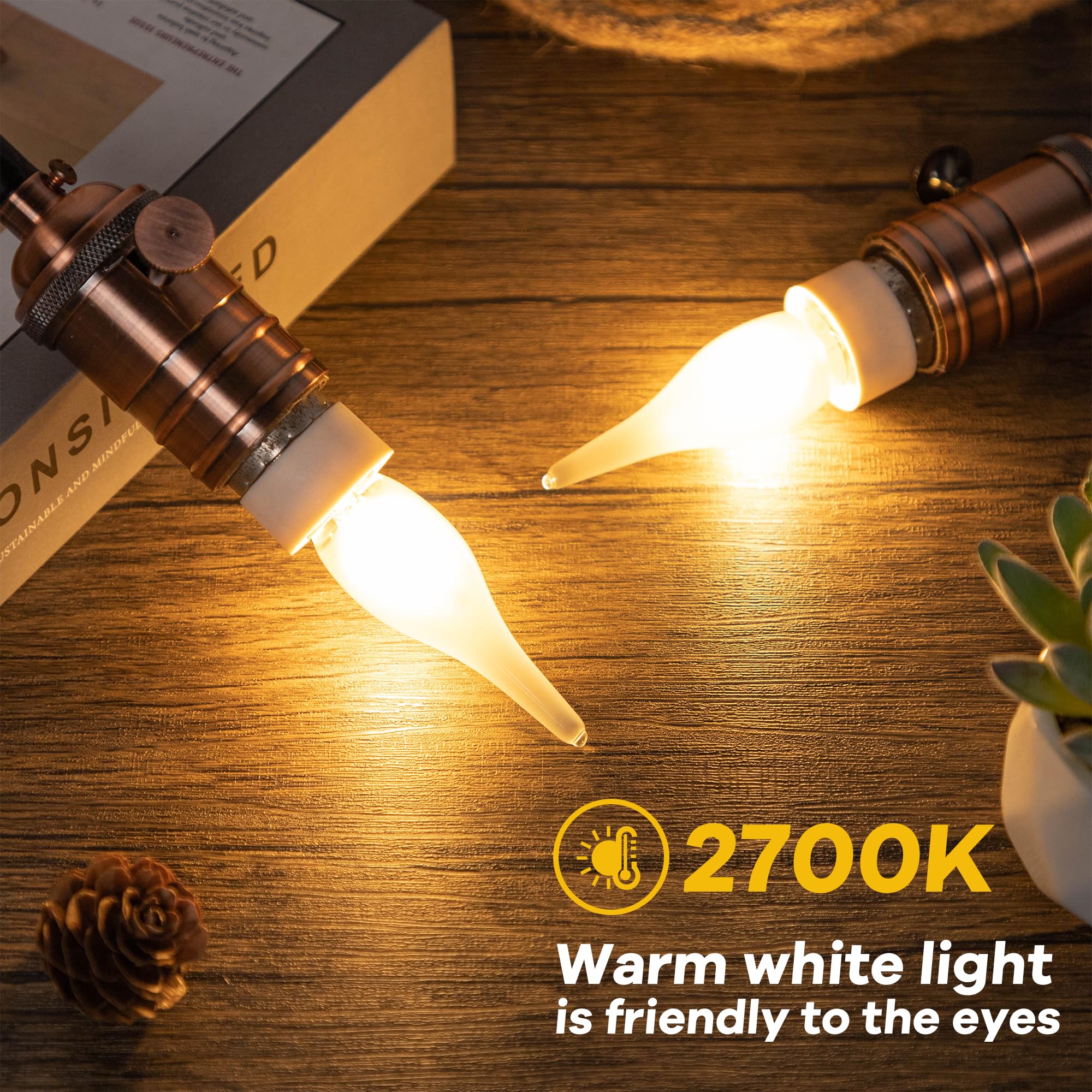 Grensk E12 Led Night Light Bulbs,1.5 Watt Low Watt Candelabra Bulbs Equivalent To 15 Watt Candle Bulb,2700K Warm White Flame Tip