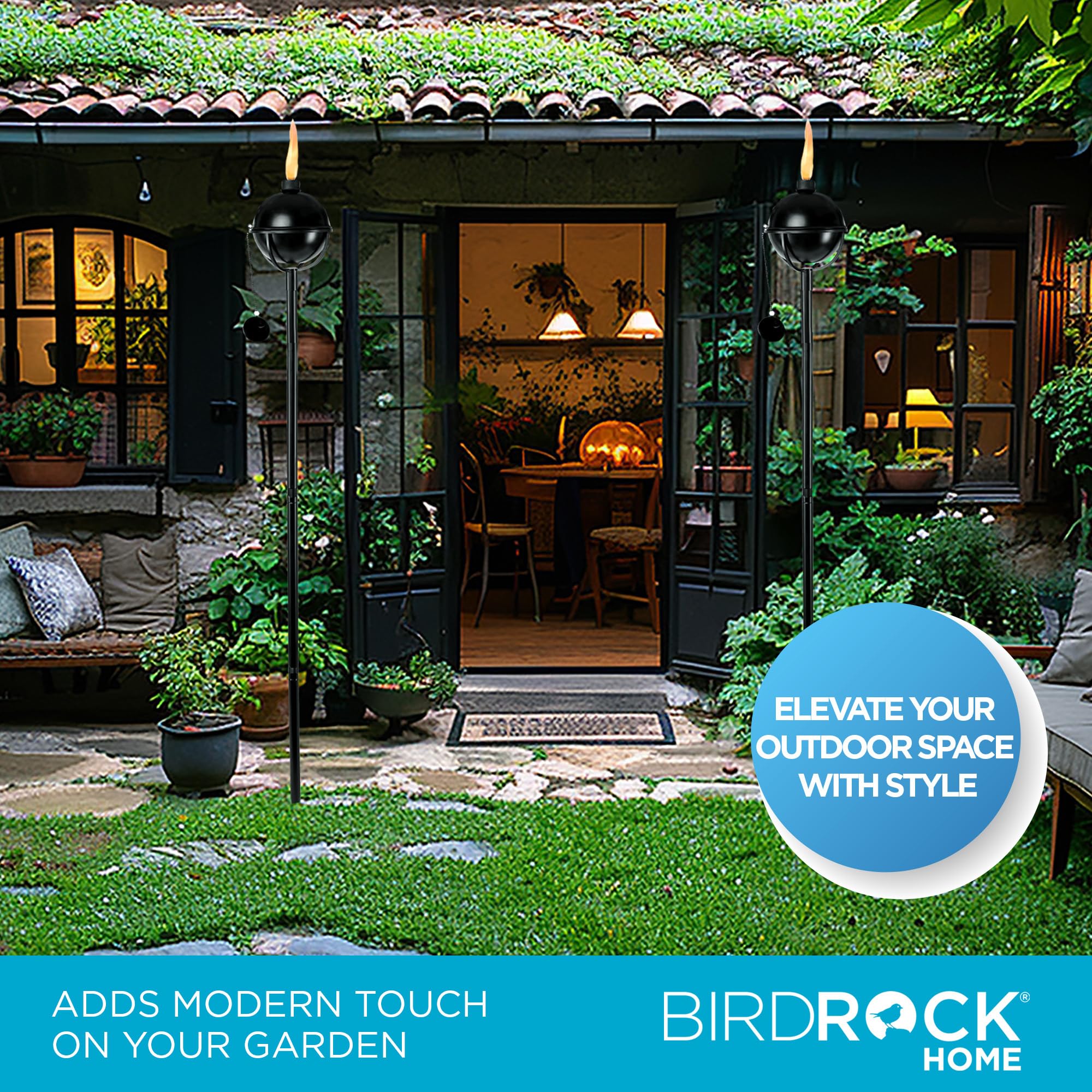 BIRDROCK HOME Bora Bora Citronella Torches - Metal Lanterns - 2 Pack - Black