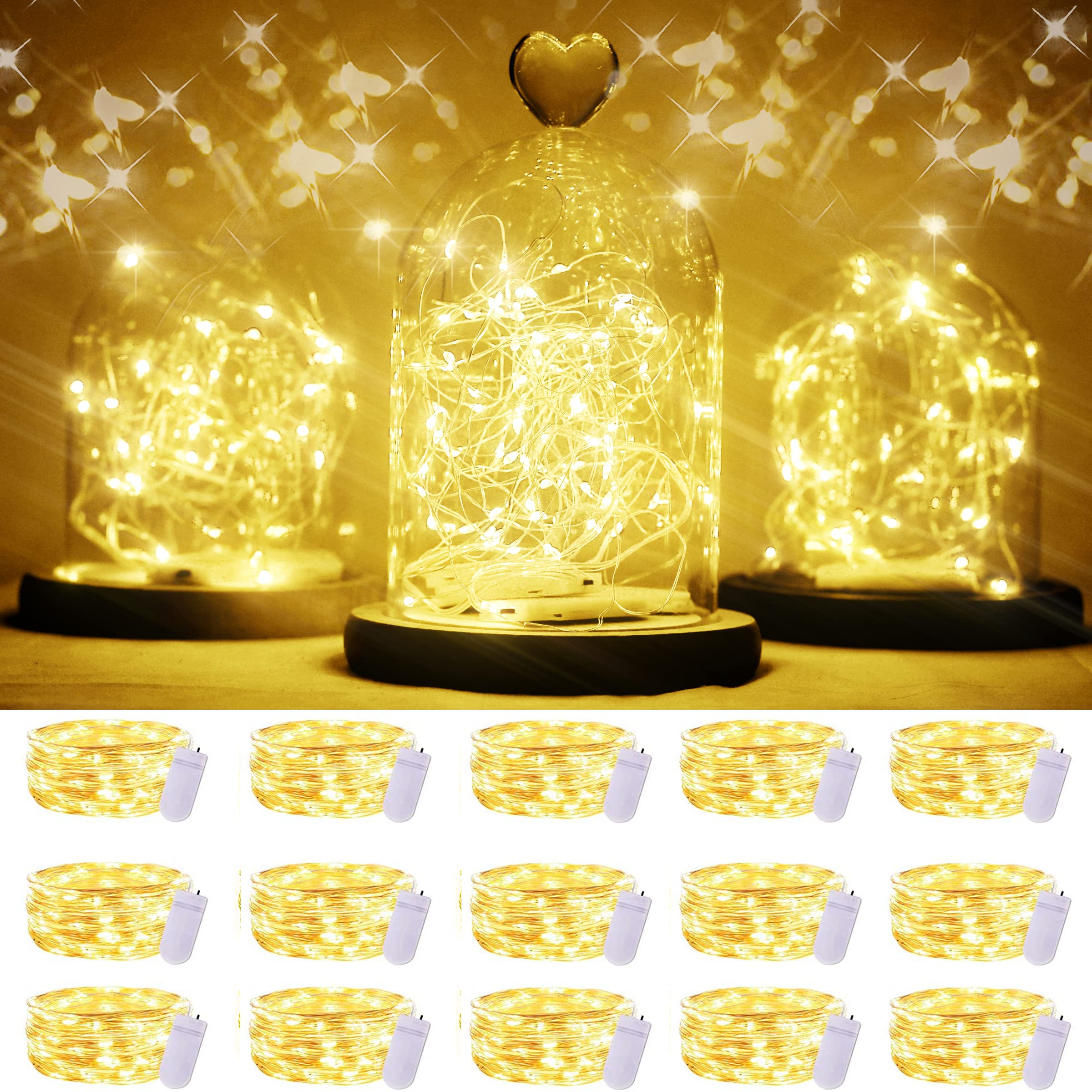 SmilingTown 20 LED Fairy Lights - 6.6FT Silver Copper Wire, Waterproof, Warm White, Battery Operated for Party, Wedding, Christmas Decorations