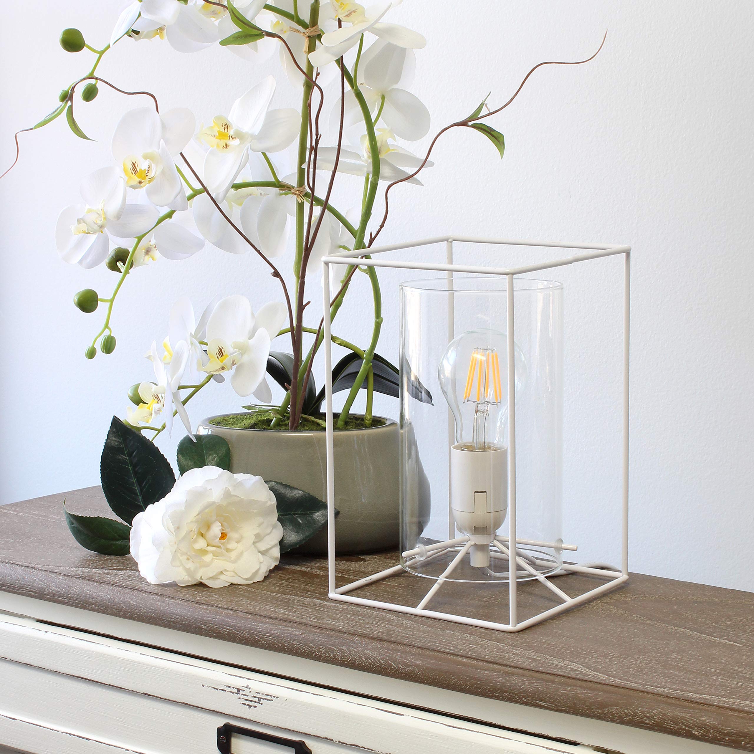 Elegant Designs Small Table Lamp, Metal and Glass, 9in Height, White and Clear, Model LT2069-WHT