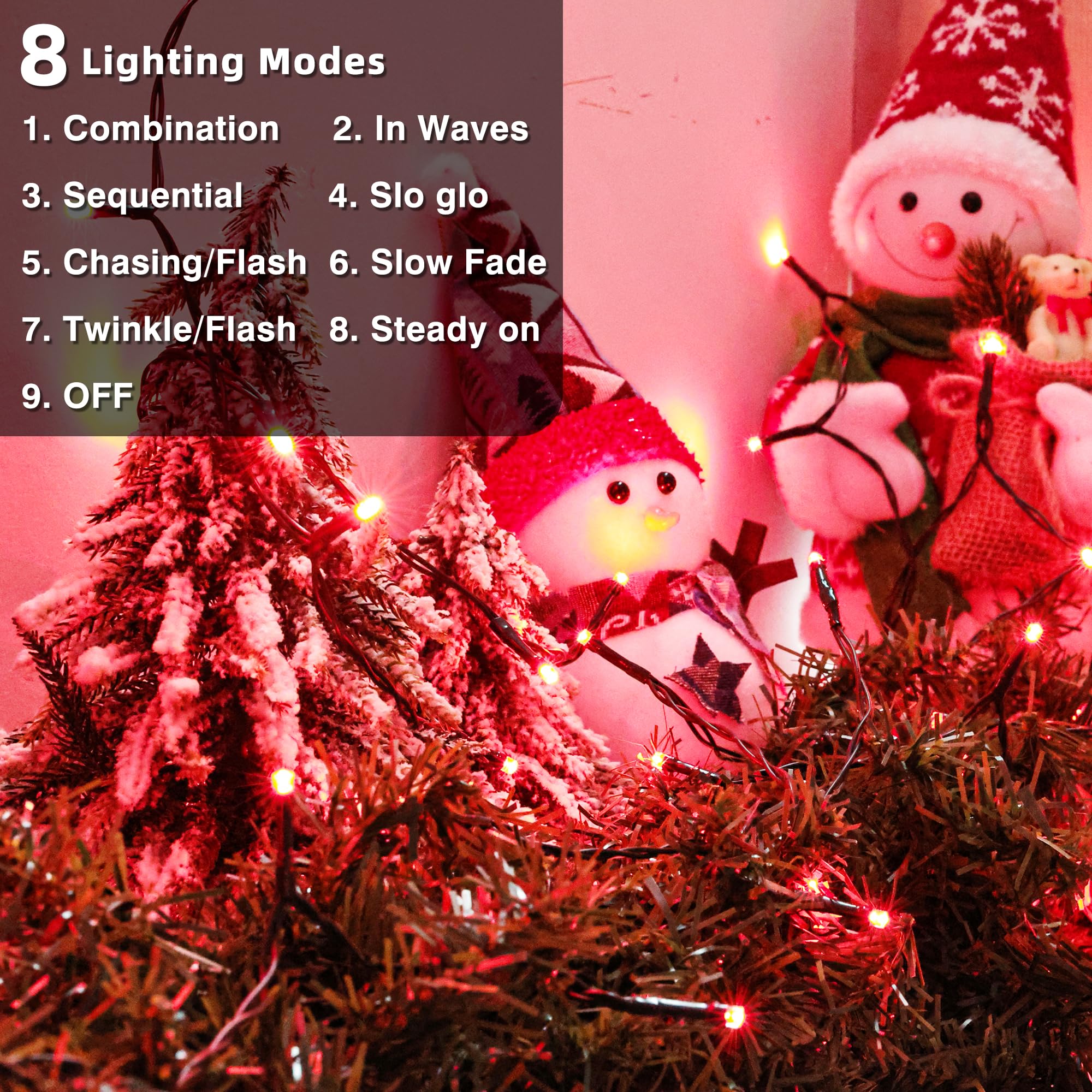 Lomotech Battery Operated Christmas Lights - 4 Pack Total 66Ft 200Leds String Lights 8 Modes Waterproof With Timer For Home  Garden  Party  Holiday  Tree Decoration (Green Wire  Red)