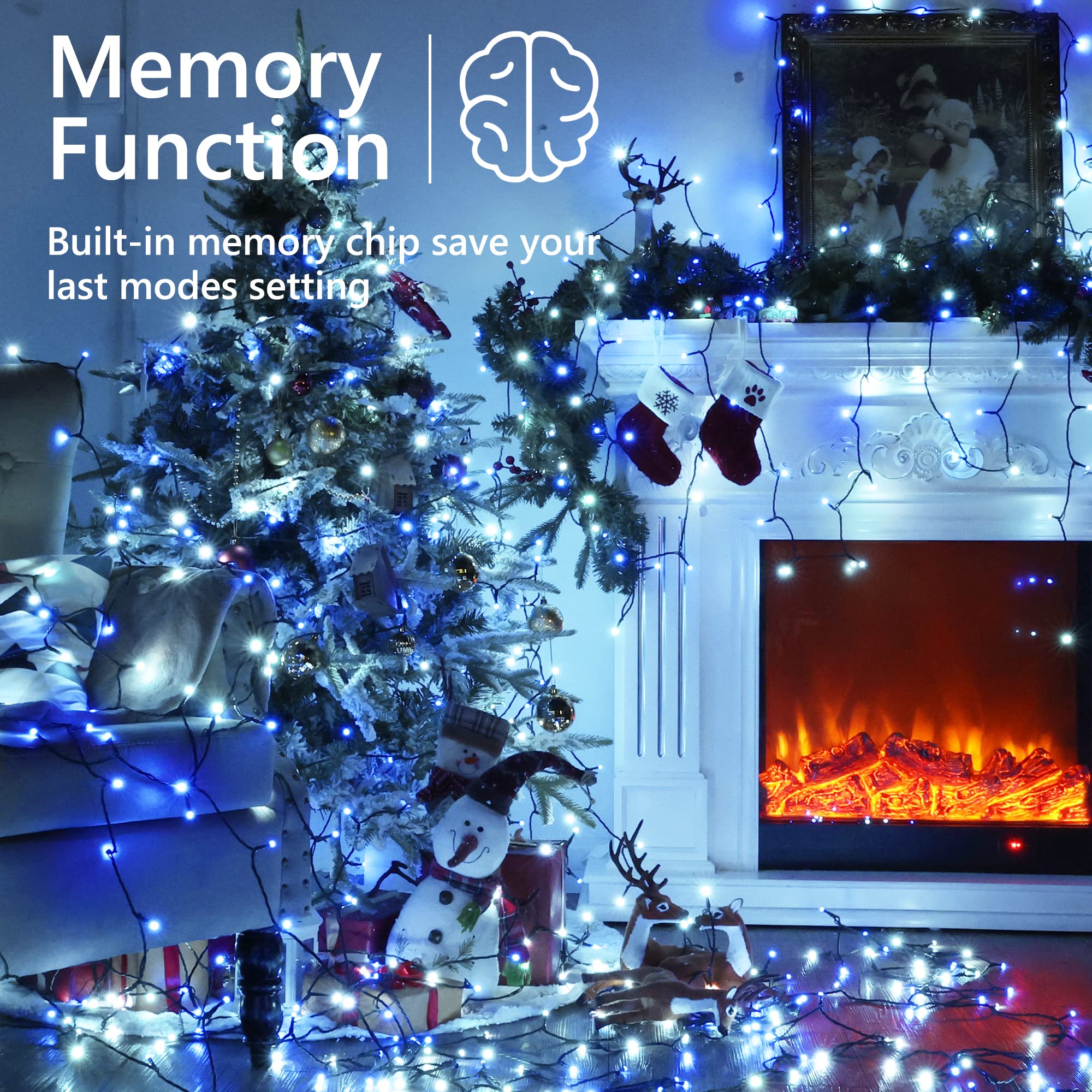 Brizled Blue & White Christmas Lights, 78.74Ft 240 Led Christmas Lights, Connectable 8 Modes Christmas Tree Lights, Outdoor Chri