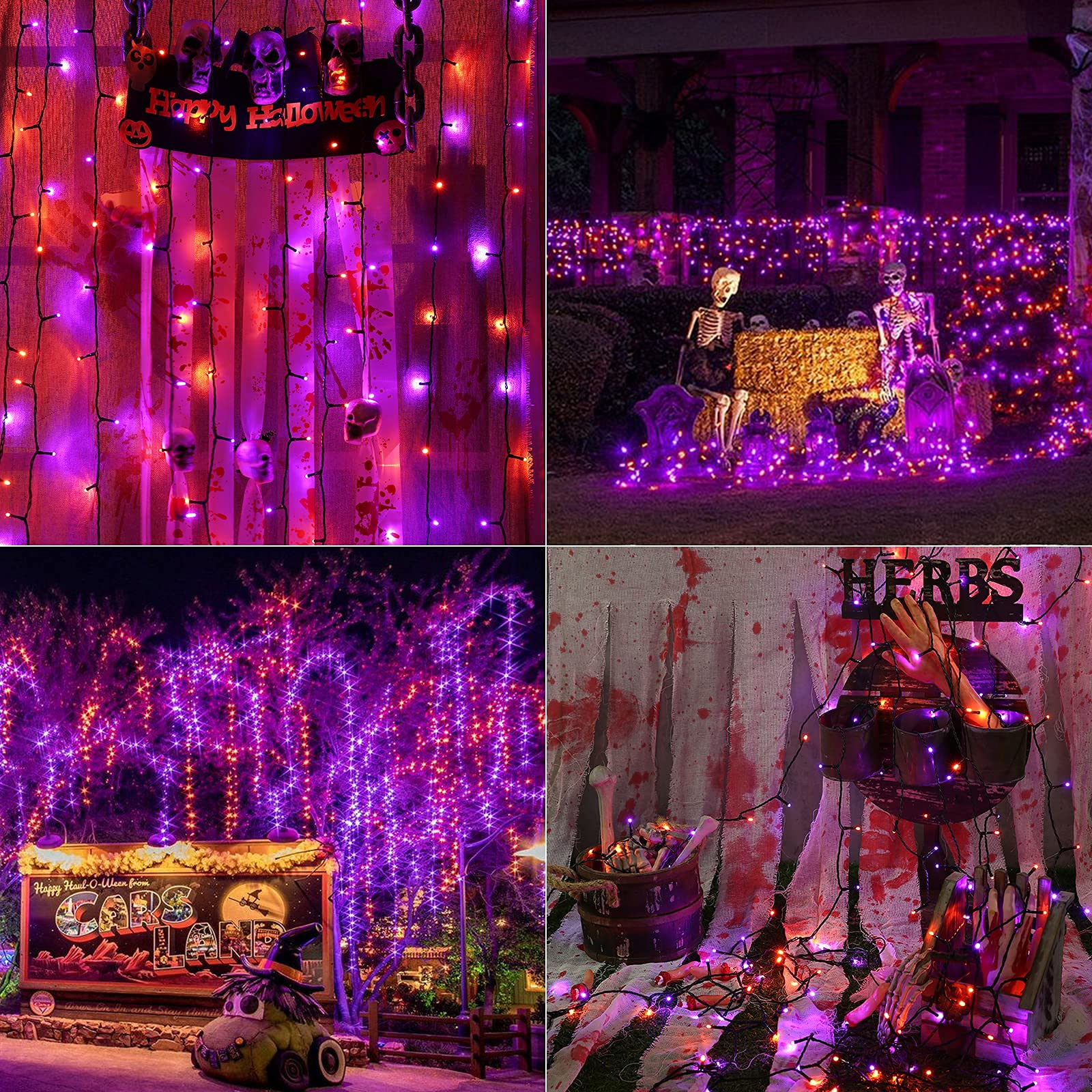 Joomer 200 LED Battery Operated String Lights, 66ft Waterproof, 8 Modes & Timer, Orange Purple for Halloween Decorations