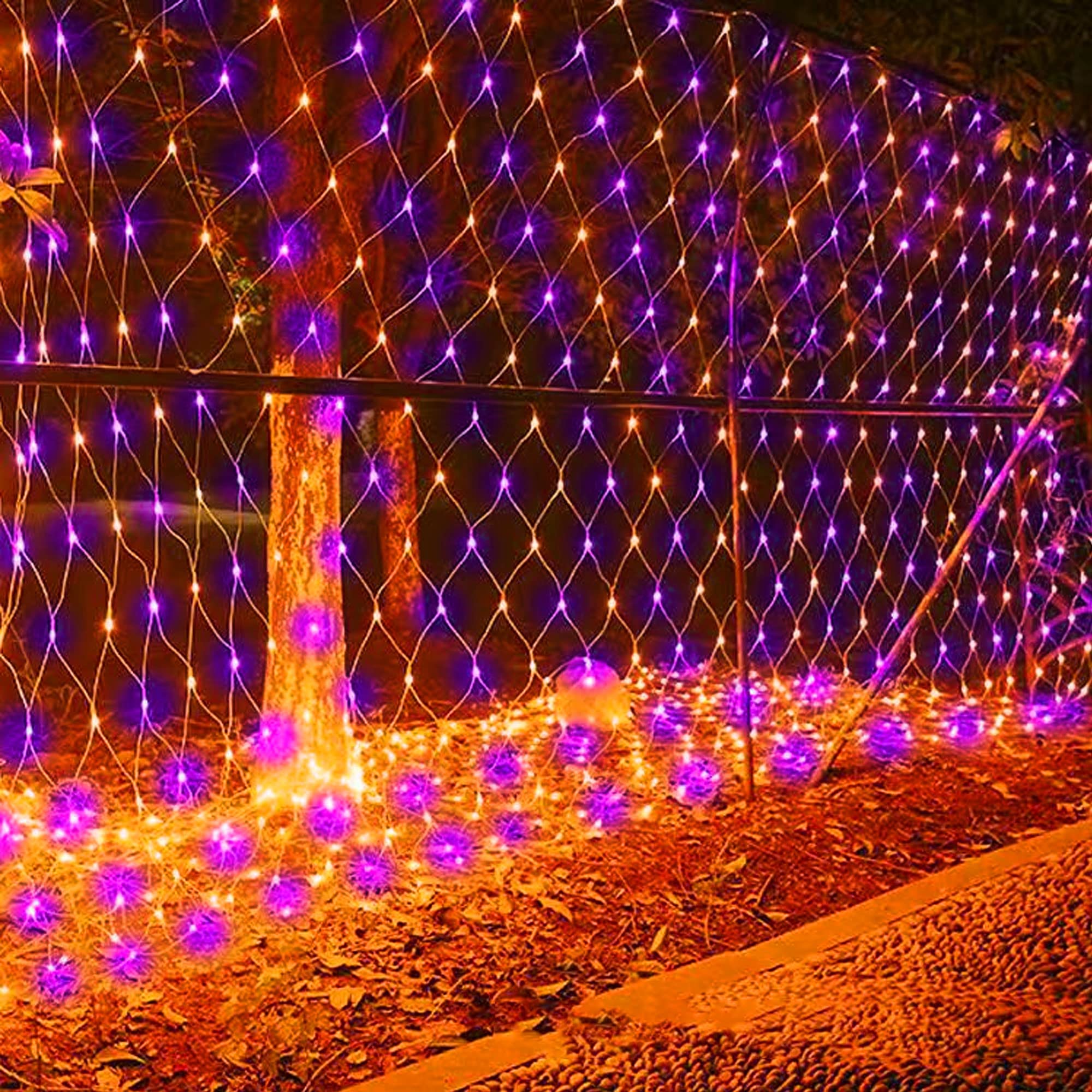 Dazzle Bright 360 LED Net Lights, Waterproof 12FT x 5FT, 8 Modes, Purple & Orange, Model HB-360WCOI, Clear Wire