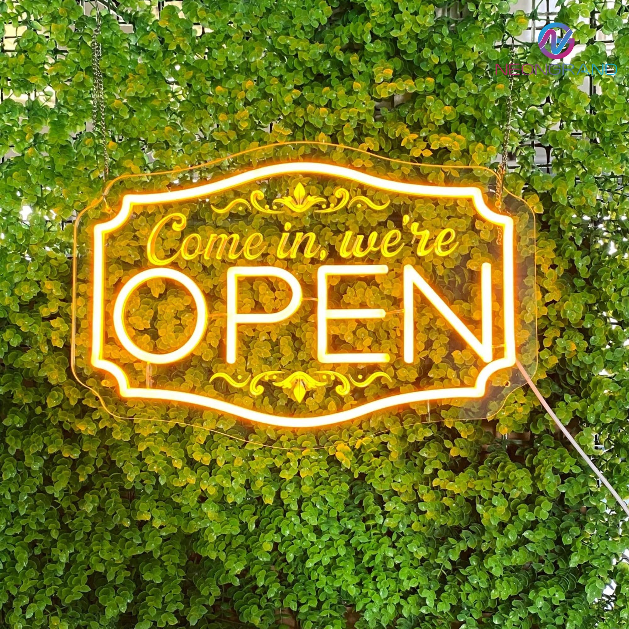 NEONGRAND LED Neon Open Sign - Adjustable Brightness, 16.5x11in , Orange Yellow
