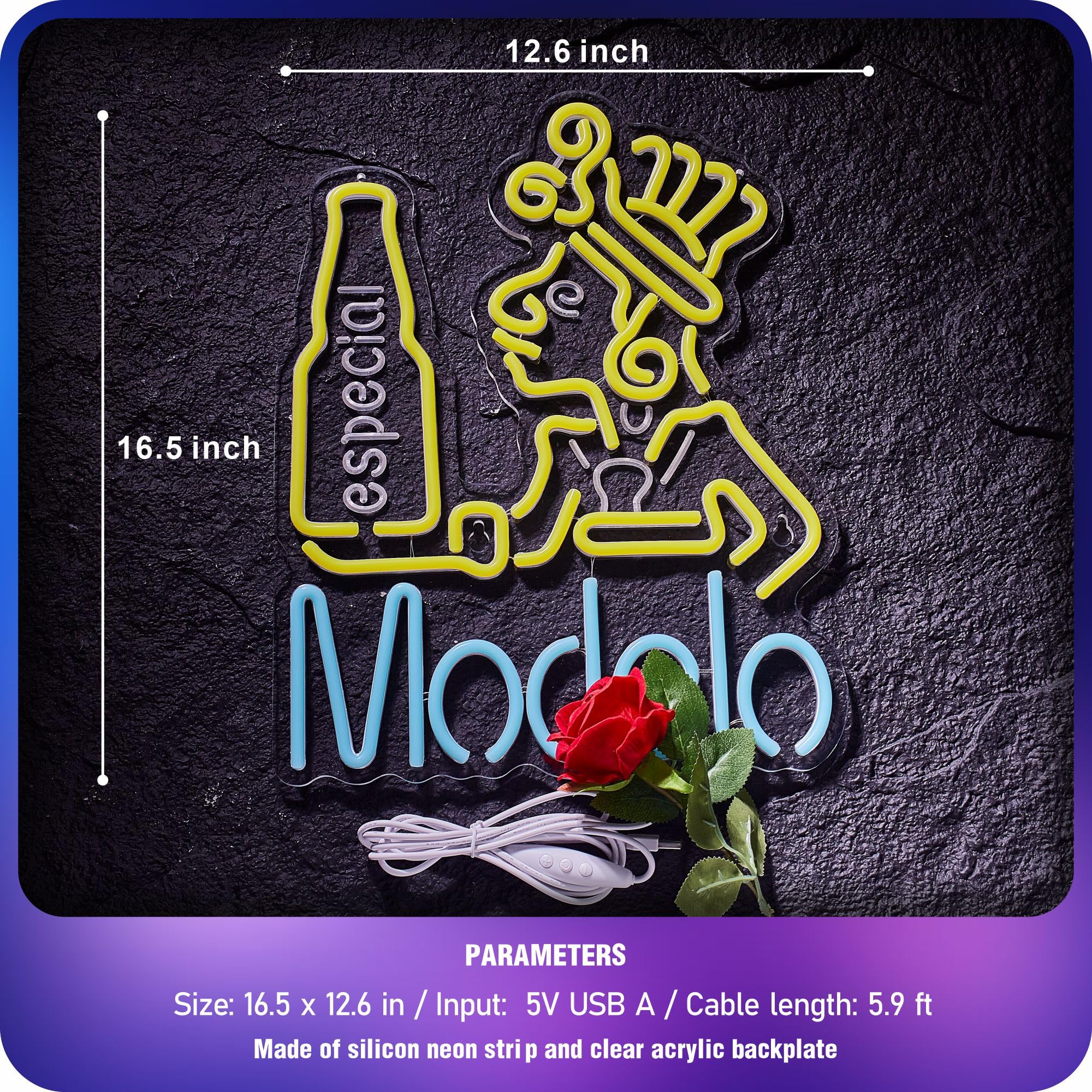 MkoGad Neon Sign for Wall Decor, malt-inspired LED Light, 16.5inx12.6in, Yellow + Ice Blue, Model MKOGADMODEmalt-inspired