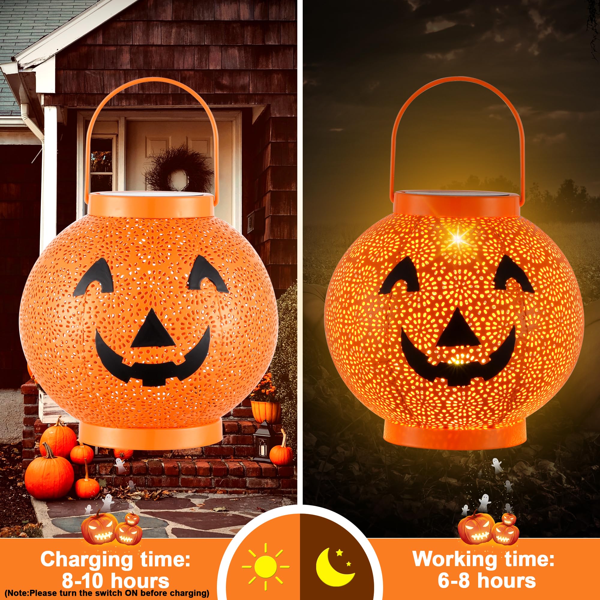 Perpaime Halloween Solar Lantern - Waterproof Orange Pumpkin Led Decor For Yard & Garden