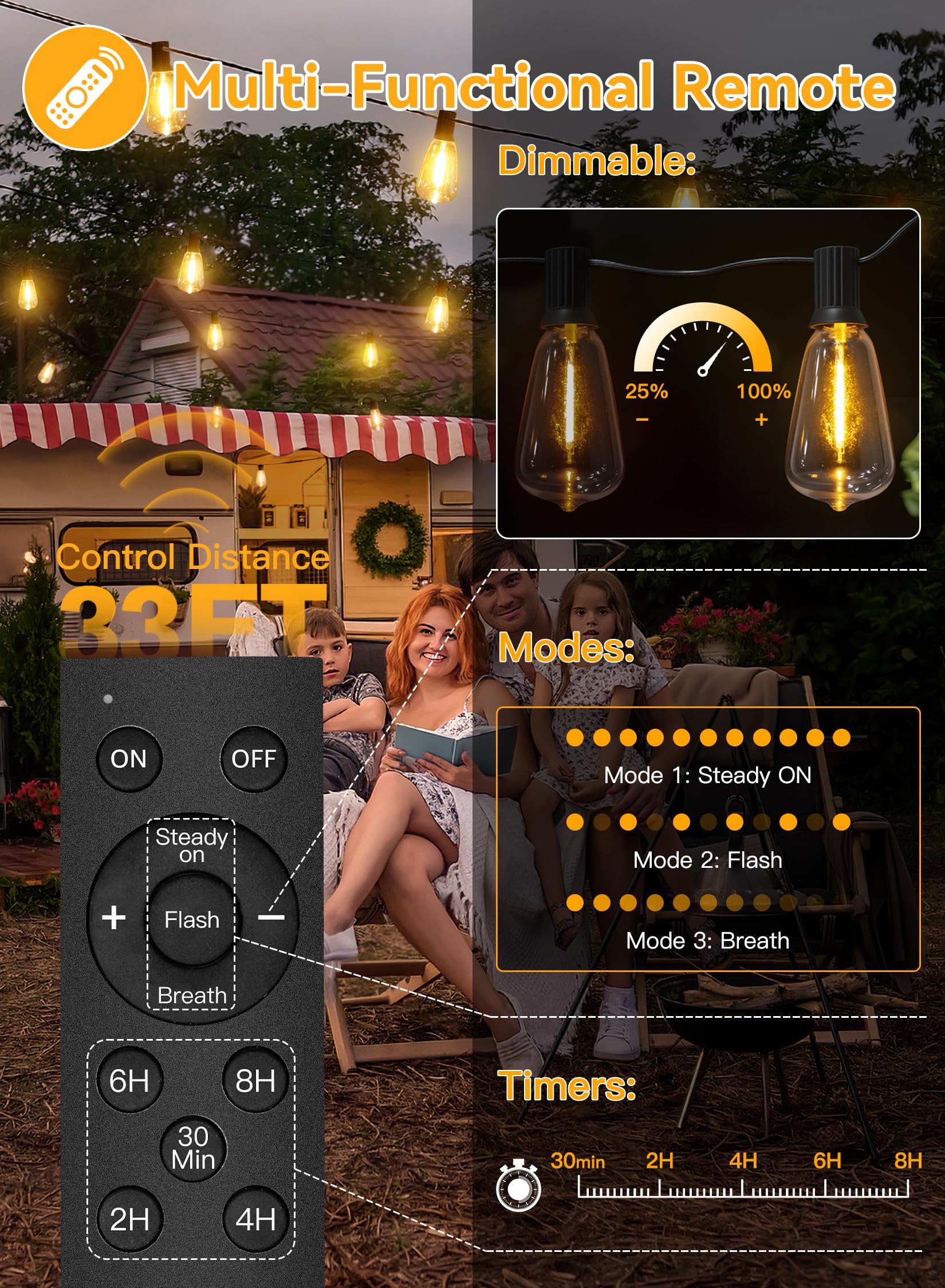 Ollny Solar String Lights, 30FT Warm White, 15+1 LEDs, USB & Solar Charging, 3 Modes, 5 Timers, Waterproof, Model NYD015B