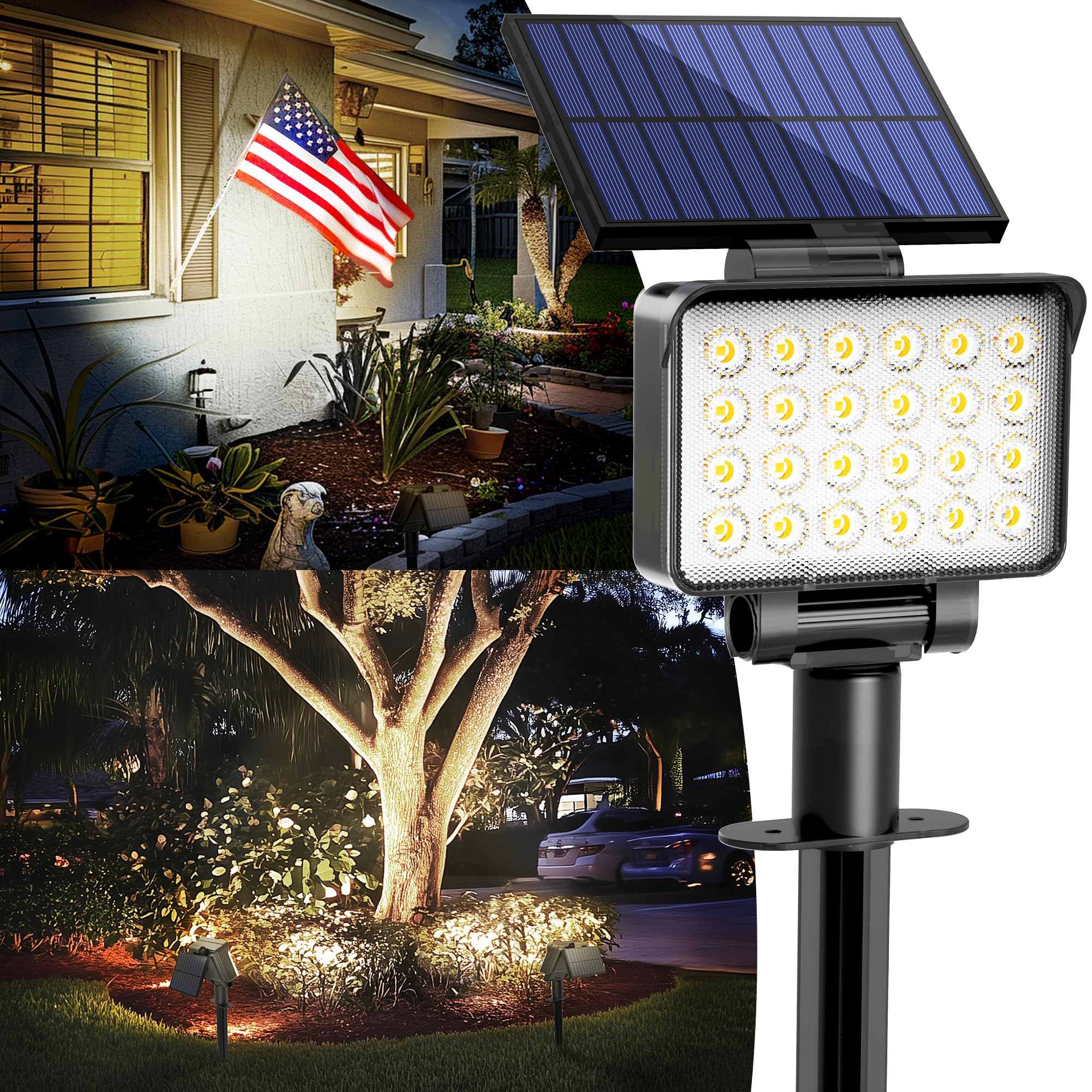 AUDERWIN Solar Spot Lights Outdoor Waterproof 4 Pack Natural Light Model 9792 for Garden, Yard, Tree, House, Landscape Uplighting