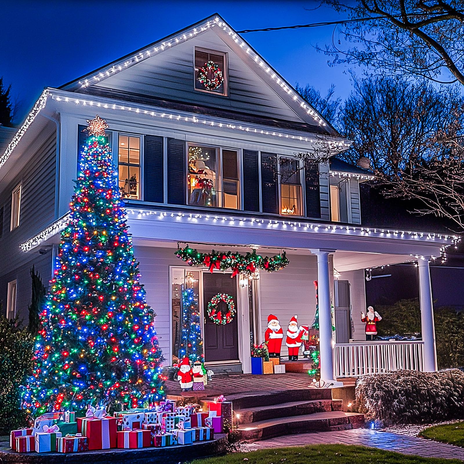 Jmexsuss 600 Led Color Changing String Lights Plug In, 168Ft White & Multicolor Christmas Lights With Remote, Christmas String L