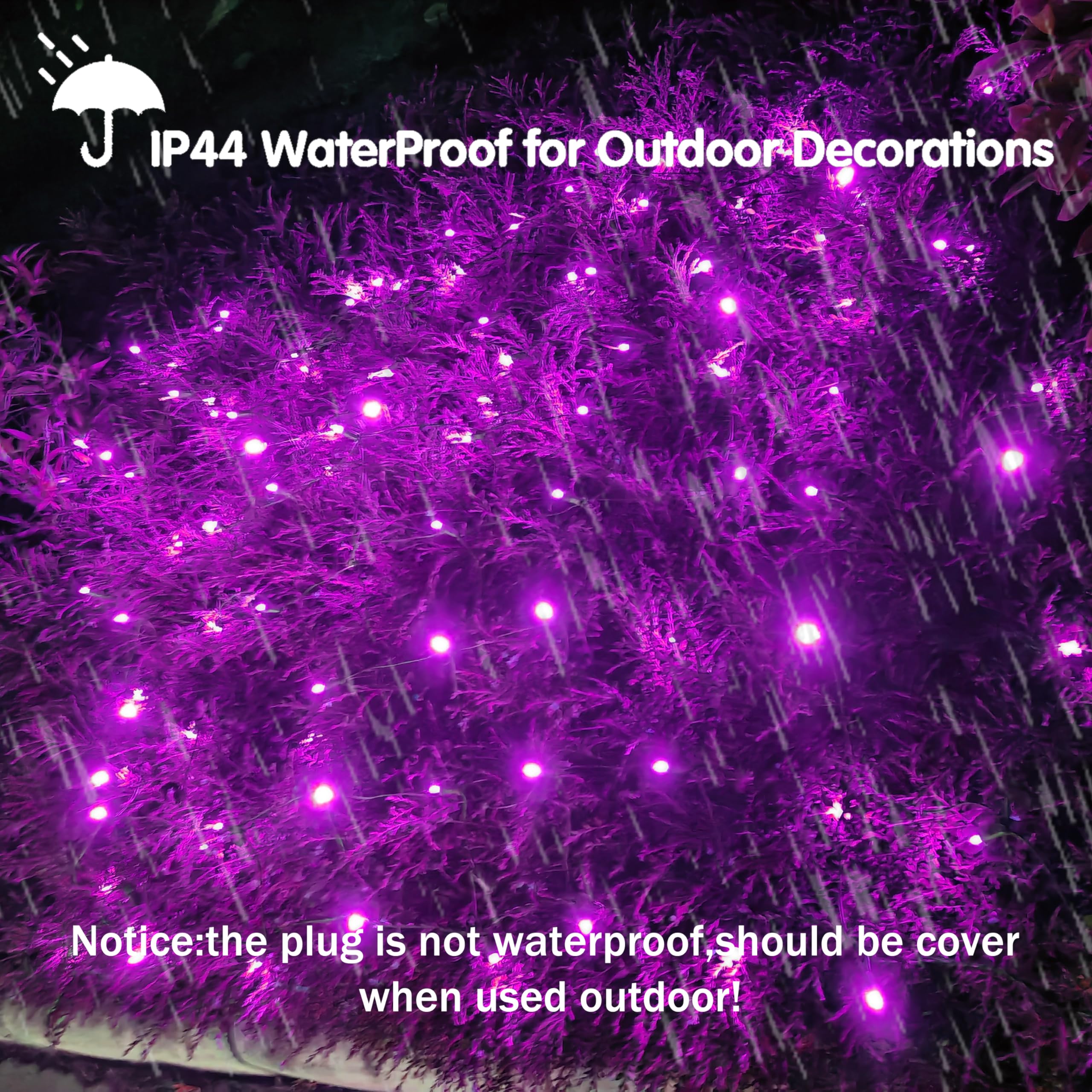 Halloween Lights Outdoor,100Led 5Ftx5Ft Purple Halloween Net Lights With Connectable, Waterproof ,Ul Certified And Durable Green Wire Design For Bushes,Trees,Halloween Decorations Outdoor(Purple)