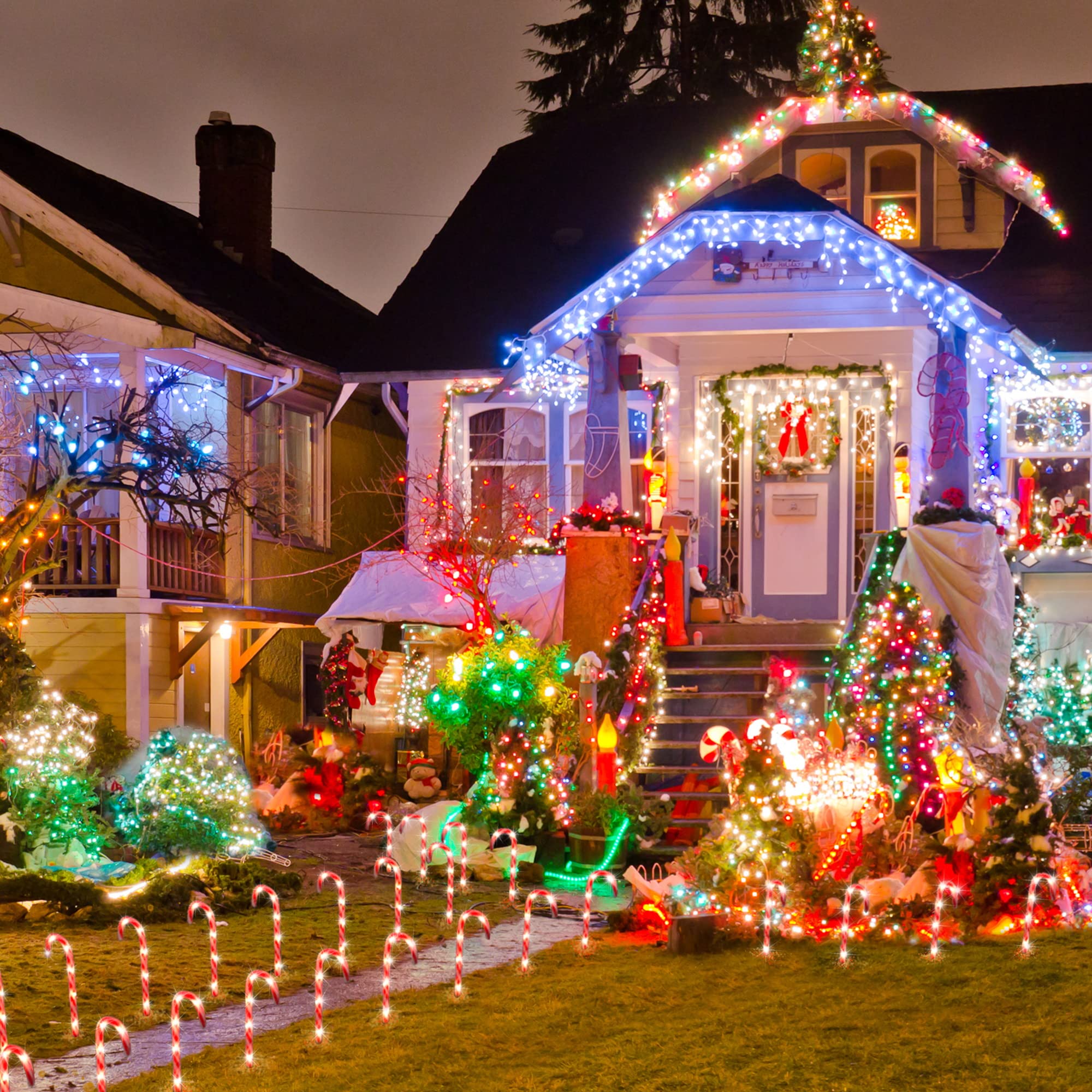 Coolwufan 22'' Christmas Candy Cane Pathway Markers, Set Of 12 Pack Christmas Outdoor Decorations Pathway Lights With 60 Warm Li