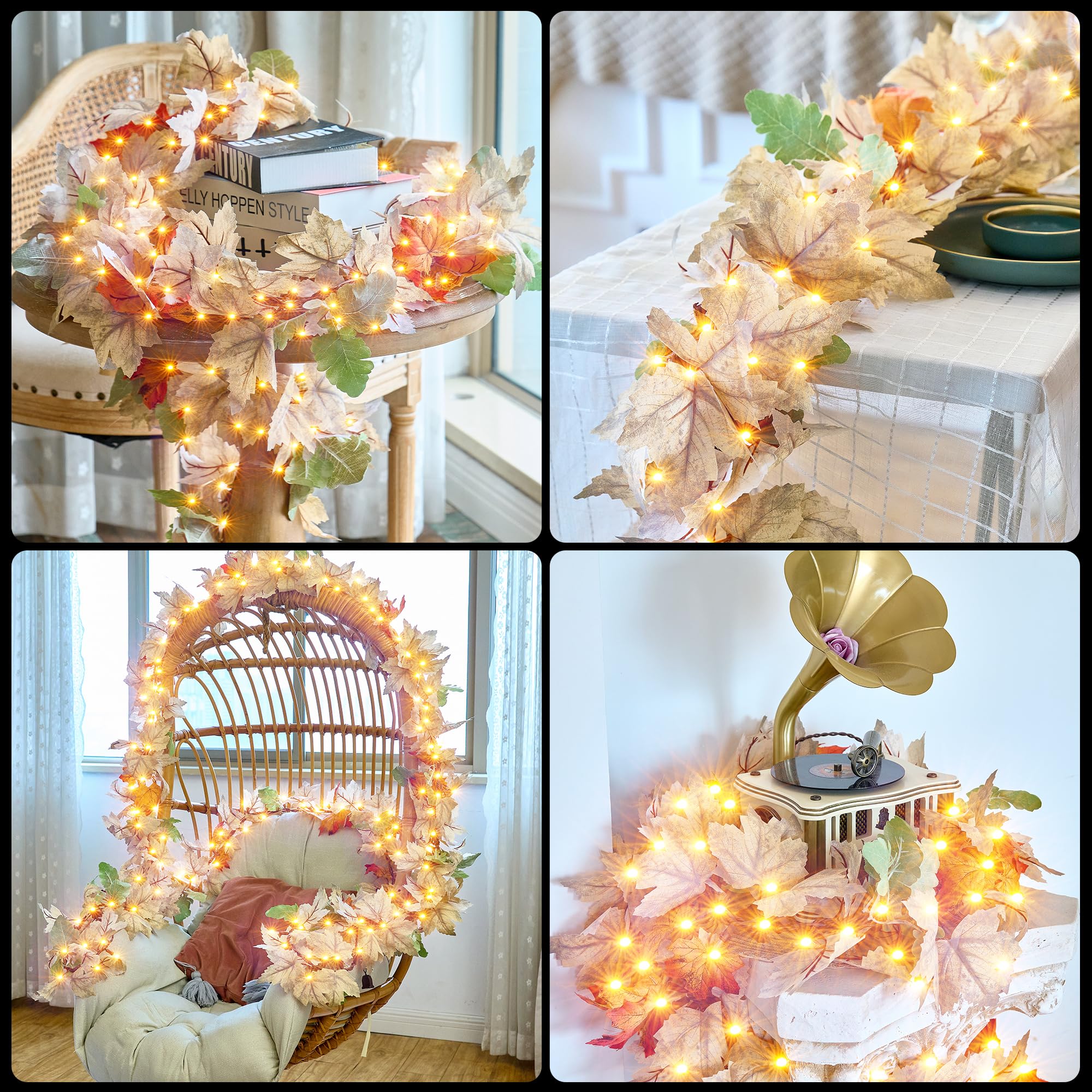 Thanksgiving Garland With Lights 9Ft Plug In Thanksgiving Decorations For Home With 50 Warm Incandescent Bulbs Ul Certified Connectable Lighted Fall Garland For Indoor Outdoor Harvest Decor(2 Packs)