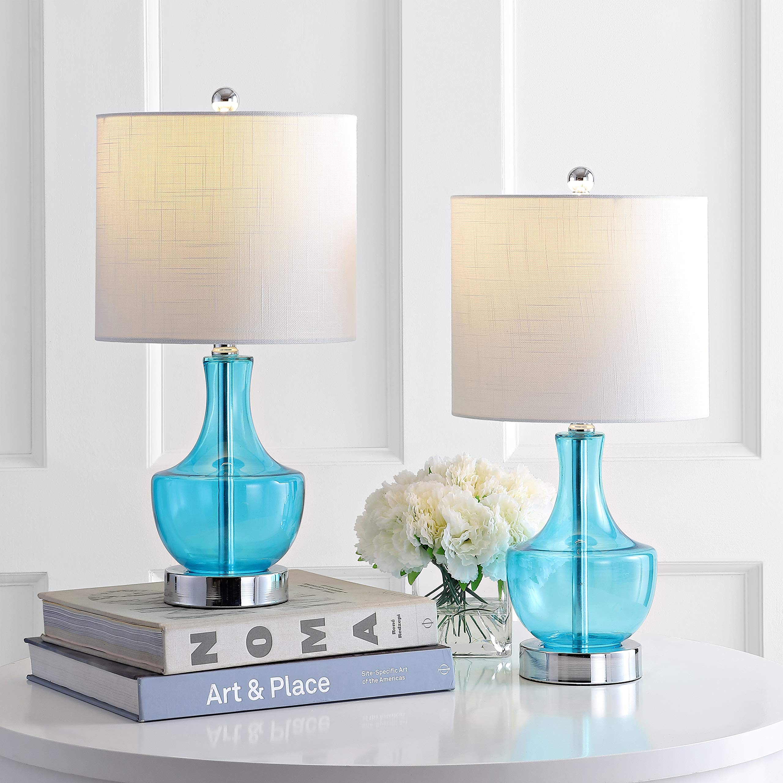 Jonathan Y Colette Mini Glass Table Lamp Set Of 2, Amalfi Blue, 20, Transitional Glam For Office & Home