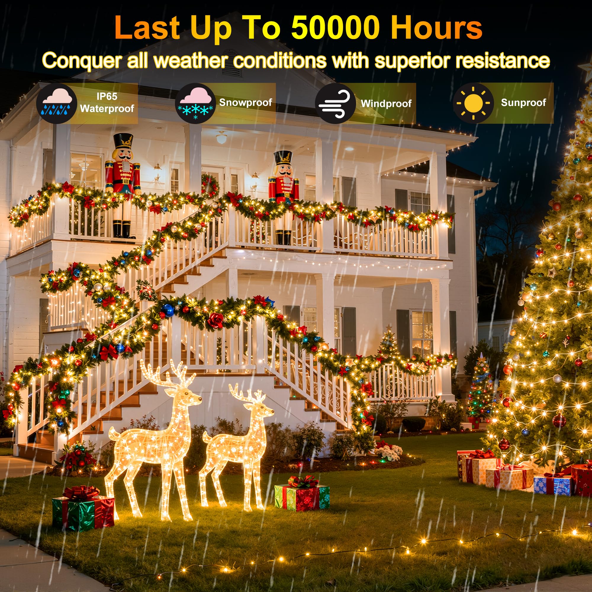 750Led Christmas Lights Outdoor Use  240Ft 12 Modes Warm White Led String Lights With Timer Dimmable  Waterproof Christmas Tree Lights For Xmas Patio Yard Fence Balcony Garden Decor Warm White