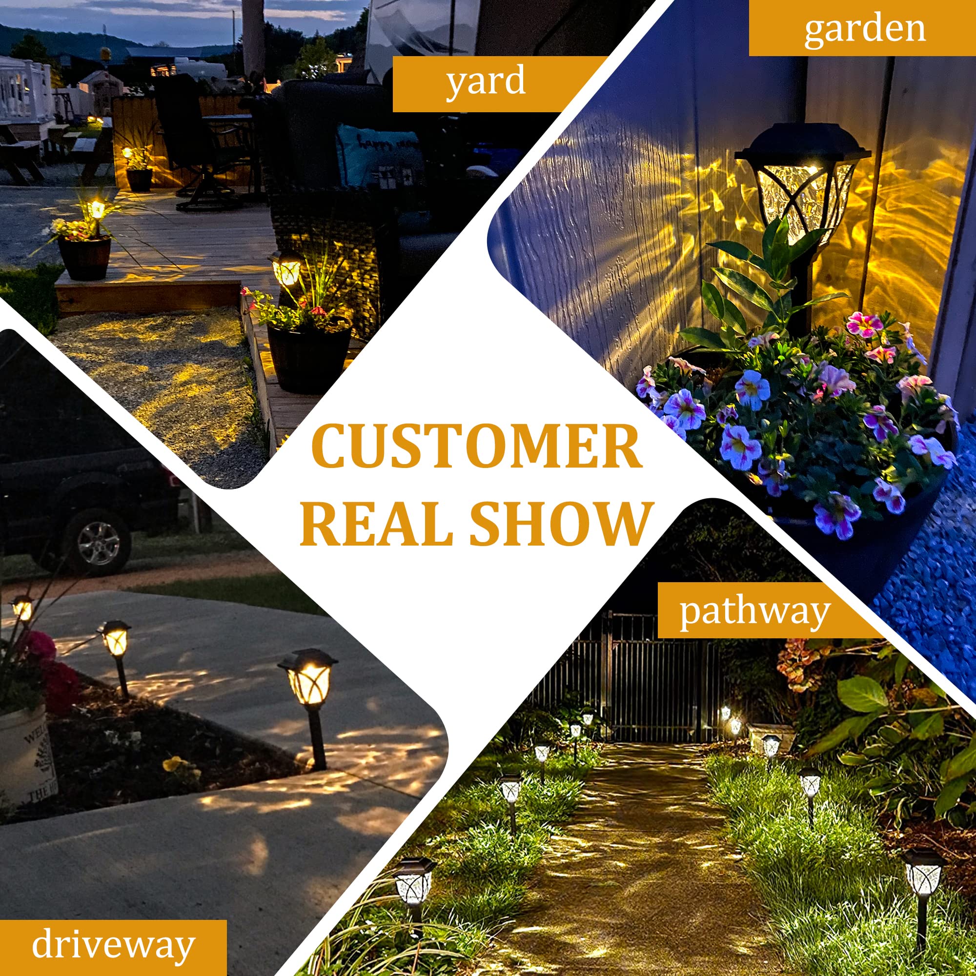 GIGALUMI Solar Outdoor Lights, 6 Pack LED Pathway Lights, Waterproof, Warm White, Black, Model 6994