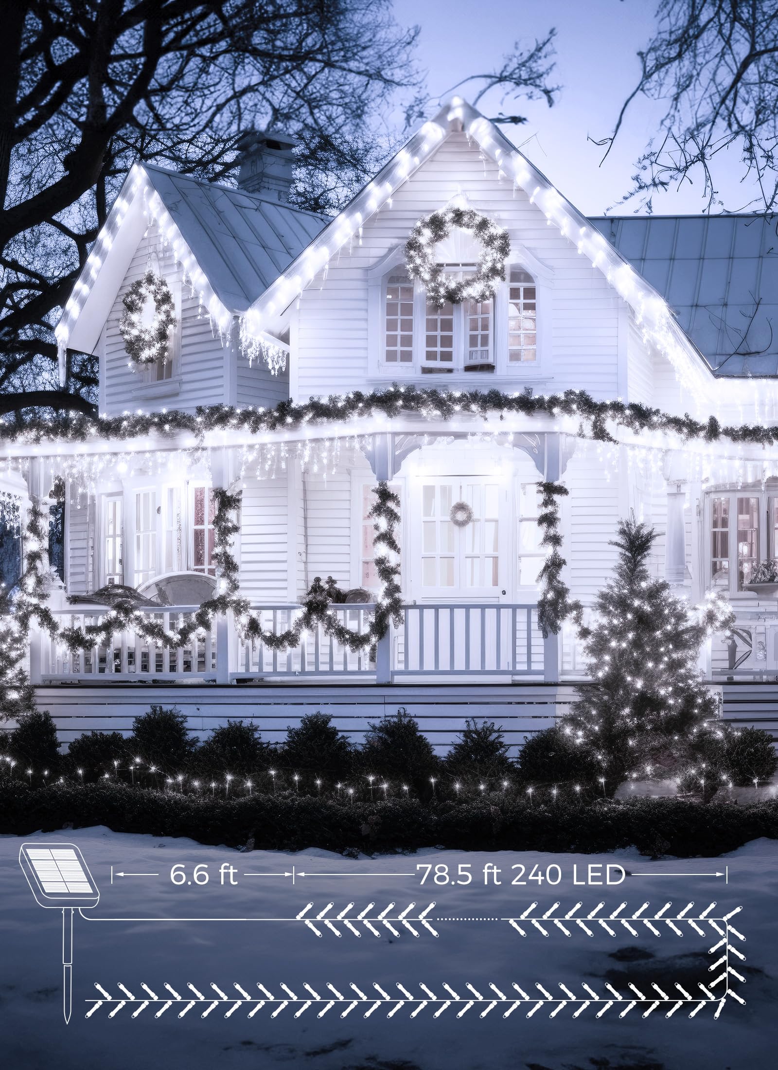 Solar Lights Outdoor 85Ft 240Led Total Ip65 Waterproof Solar Powered Lights With 8 Lighting Modes For Party Garden Yard Home Hol