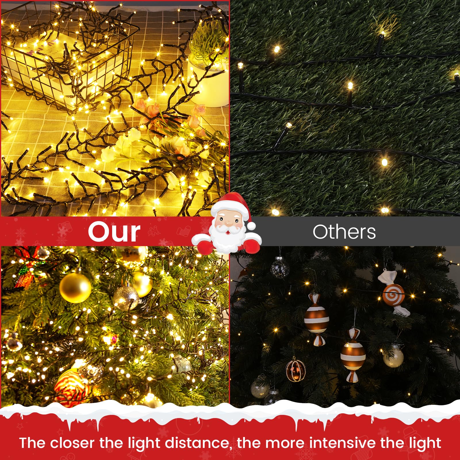 Areker Christmas Cluster Lights 760Led Warm White Christmas Tree Lights 25Ft 8 Modes&Memory Function With Dark Wire  Waterproof Christmas String Lights Outdoor Indoor Garden Wedding