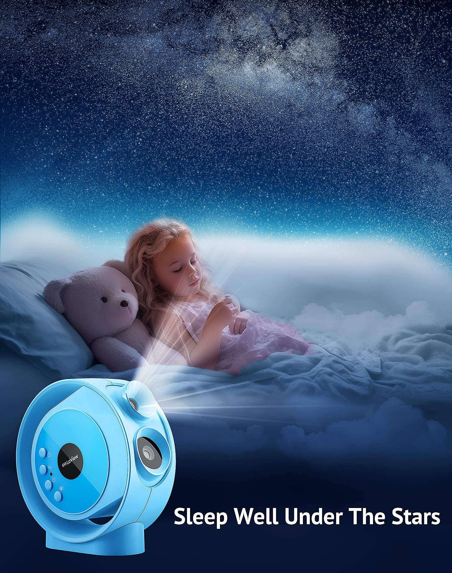 LaView Galaxy Star Projector - HD Home Planetarium, 130 ft² Area, Blue, Model LV-X1-L-US, Remote Control, Auto-off Timer, 6K Discs