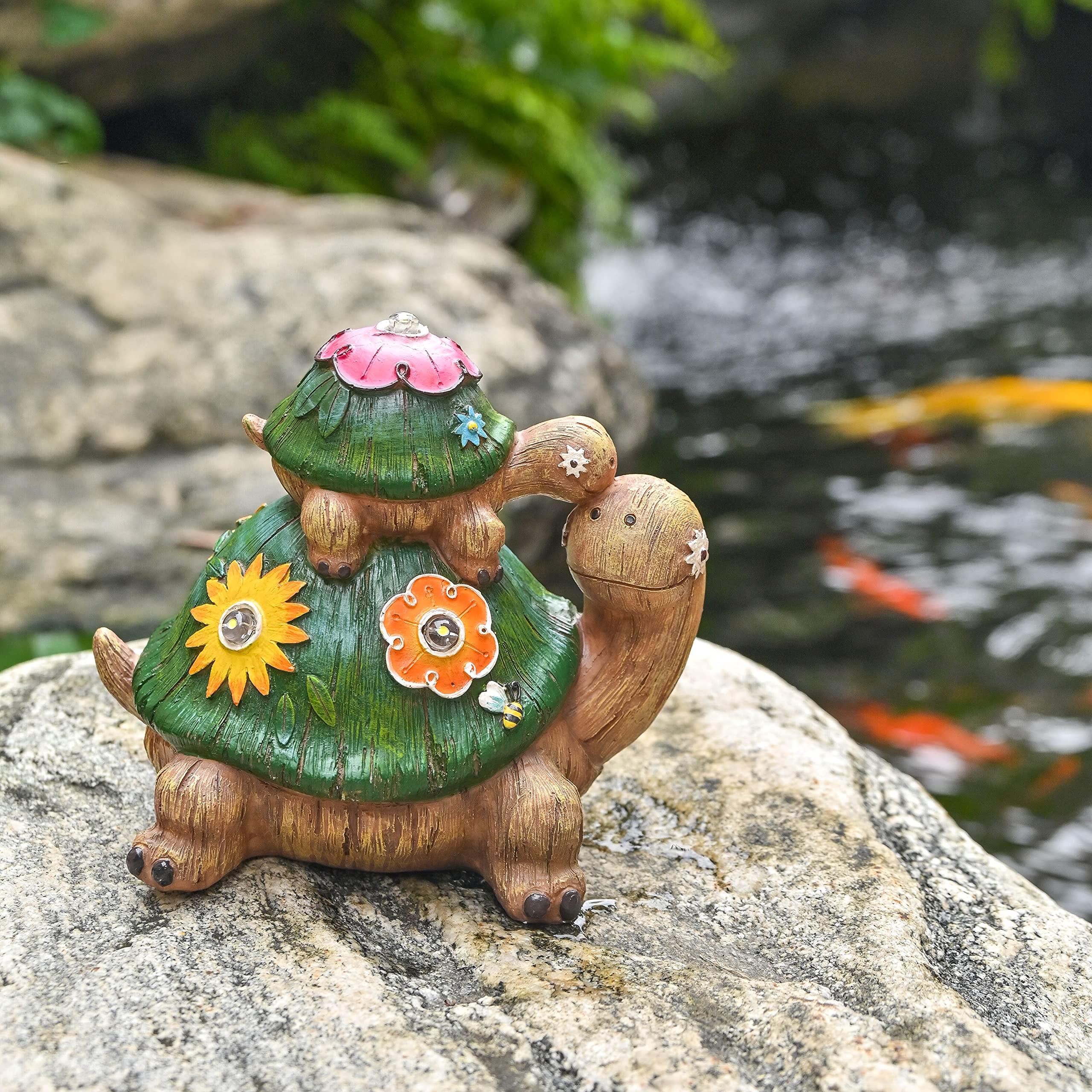 TERESAS COLLECTIONS Turtles Garden Decor, Solar Light, Waterproof Resin Statue, Large, Green, 7in