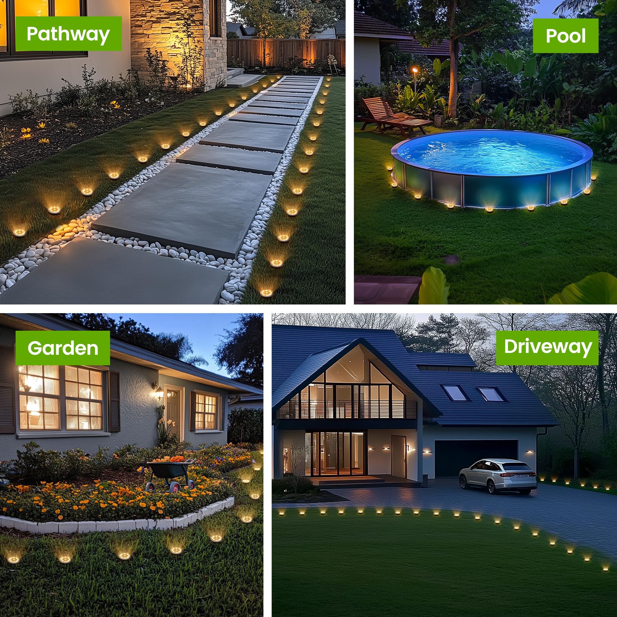 Patiowin Mini Solar Ground Lights, 16 Pack Solar Garden Lights, Solar Powered Pathway Lights Warterproof, Outdoor Lights For Dri