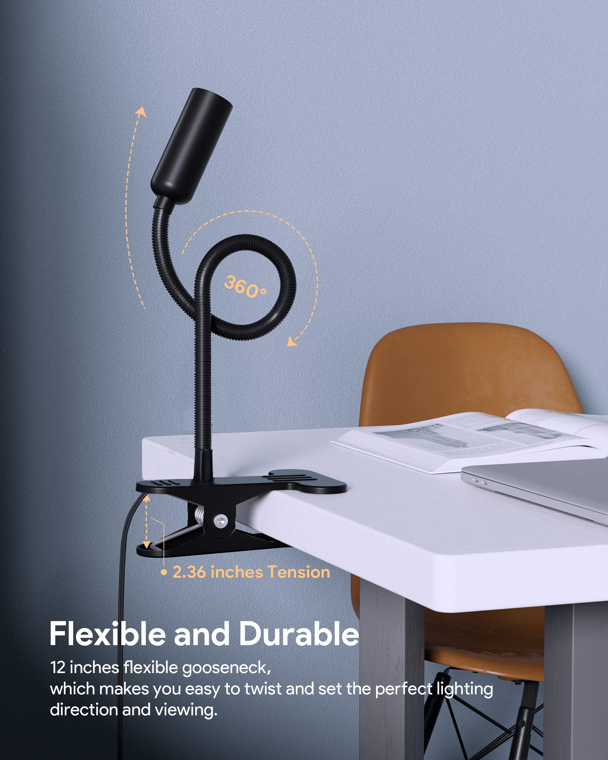 Jhd Led Desk Lamp With Clamp - 10 Brightness Levels, 12'' Flexible Gooseneck,Eye Protection Usb Lamp - Suitable For Home Office,
