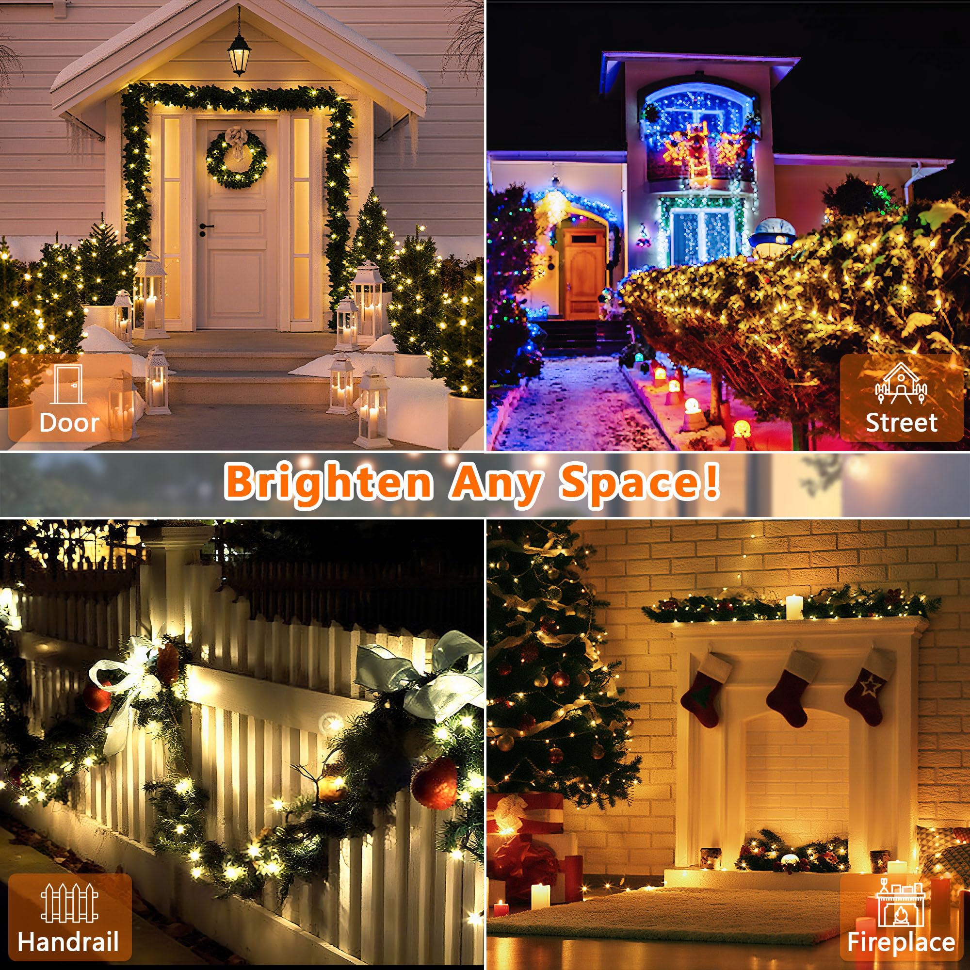 Bhclight Extra-Long 165Ft 500Led Christmas String Lights Outdoor/Indoor, Timer & Memory & 13 Modes, Warm White String Lights Wat