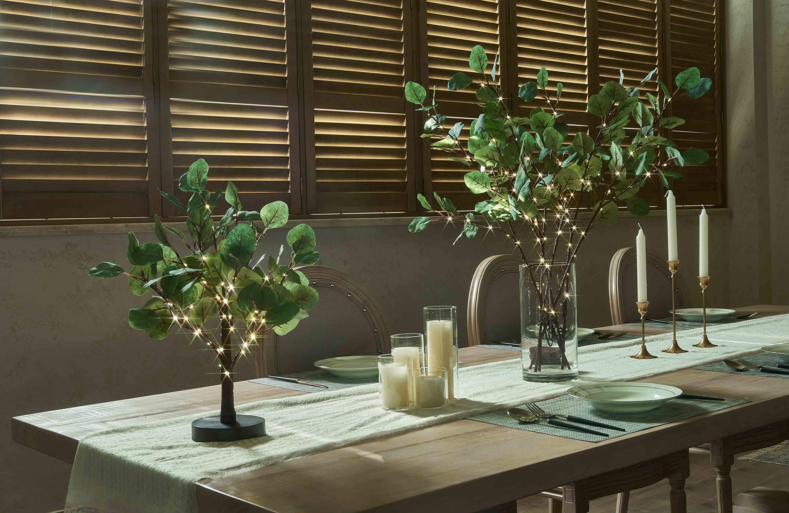 Hairui Lighted Eucalyptus Branches With Timer 24In 36 Led Battery Operated For Wedding Christmas Party Home Spring Decor (Vase Not Included)