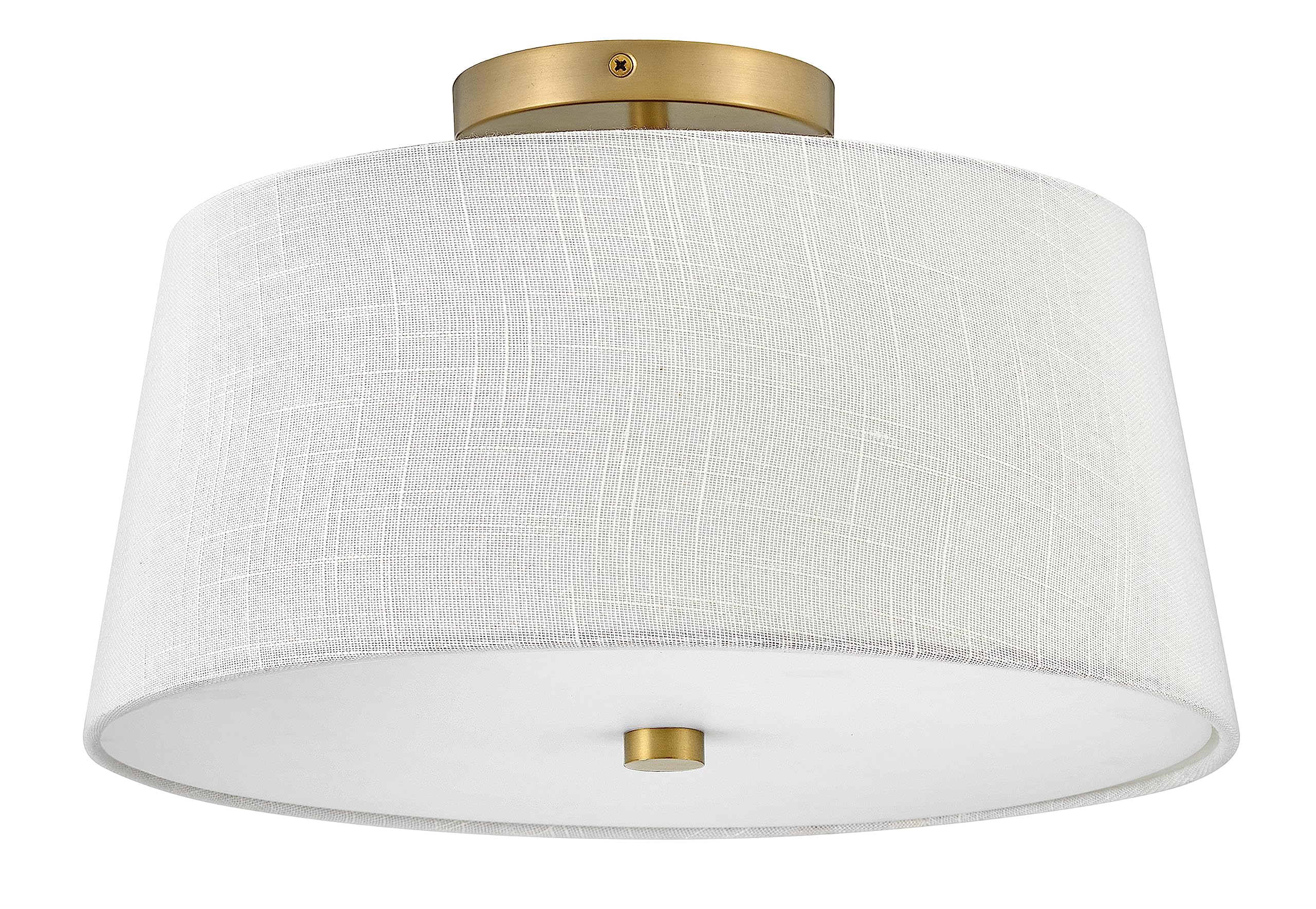 Lark Beale 83773LCB Medium Flush Mount Ceiling Light, Classic White Linen Drum, Acrylic Lens, Lacquered Brass