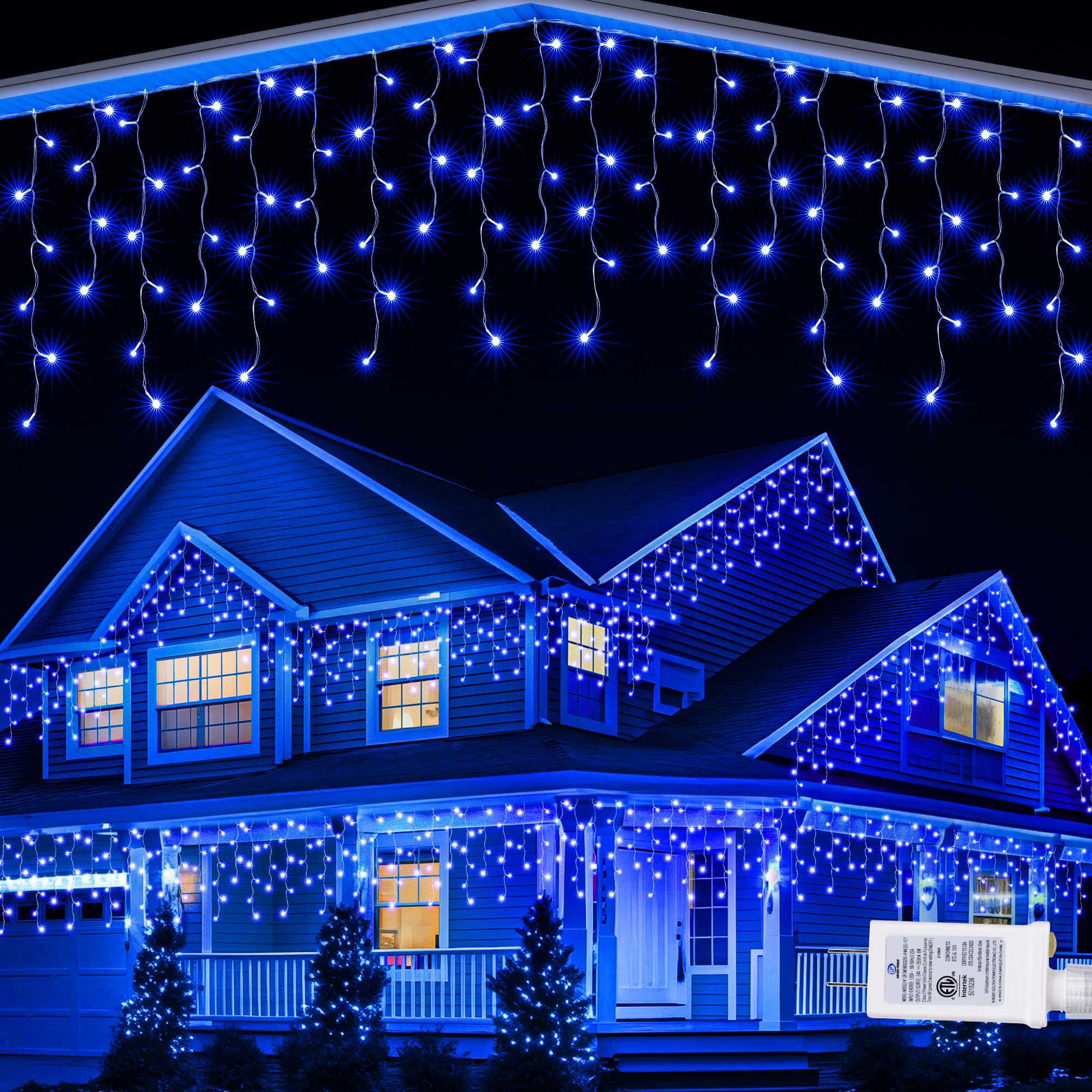 Lomotech Christmas Icicle Lights - 19Ft 8 Modes Waterproof Christmas Lights Connectable with Timer for Holiday  Wedding Party  Eaves  Christmas Decorations (Blue)