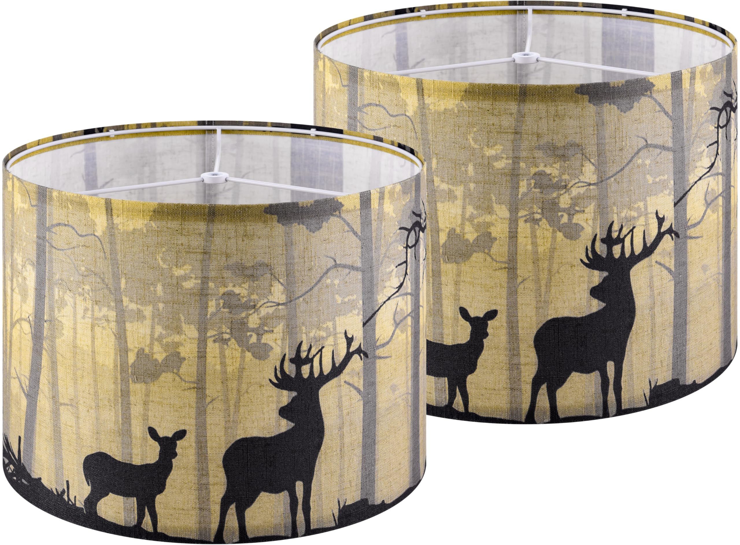 GOSO Multi-Yellow Deer Lamp Shades Medium Set of 2 Drum, Animal Print Lamp Shade for Table Lamps Floor Lamp-13'' x13'' x10''(Spi