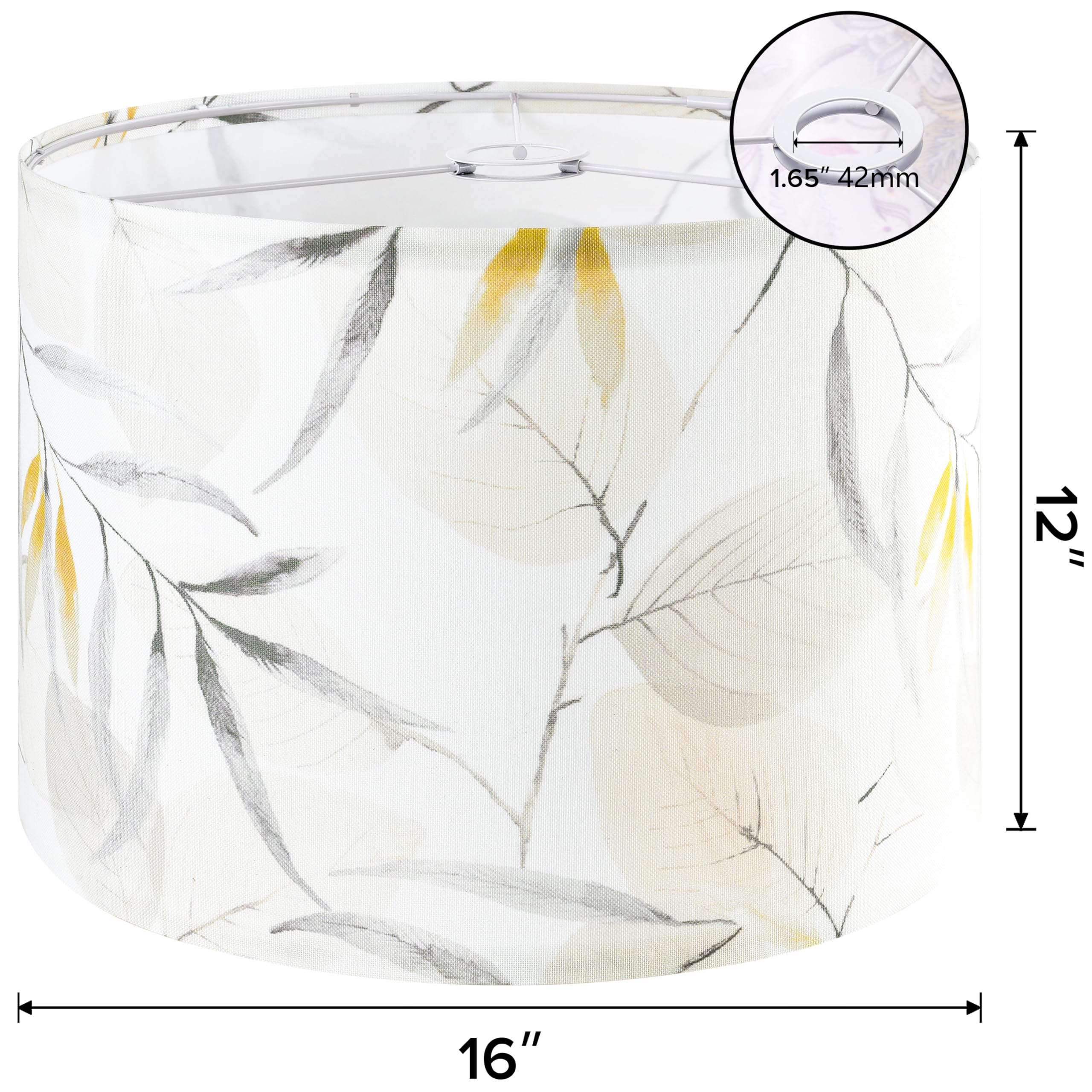 GO&SO Large Drum Lamp Shade, Leaf Pattern, 16inx16inx12in, Polyester Linen, E27 Base, Multicolour, DIY Assembly, Model G5-17-6DZT