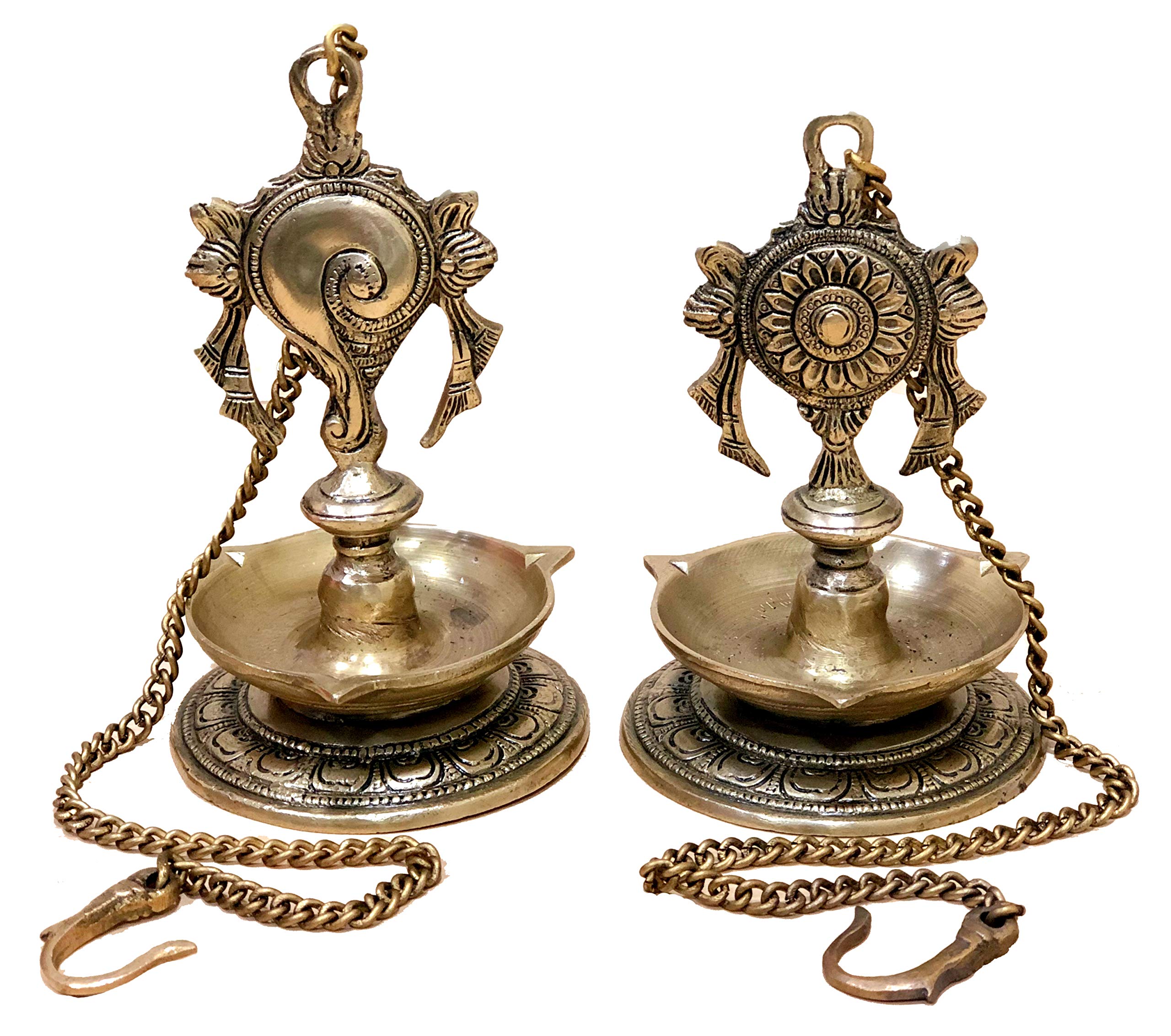 Stonkraft Brass Hanging Diya - Golden Oil Lamp For Home & Office, 25.75 Length, Model: Brass-Hanging-Diya