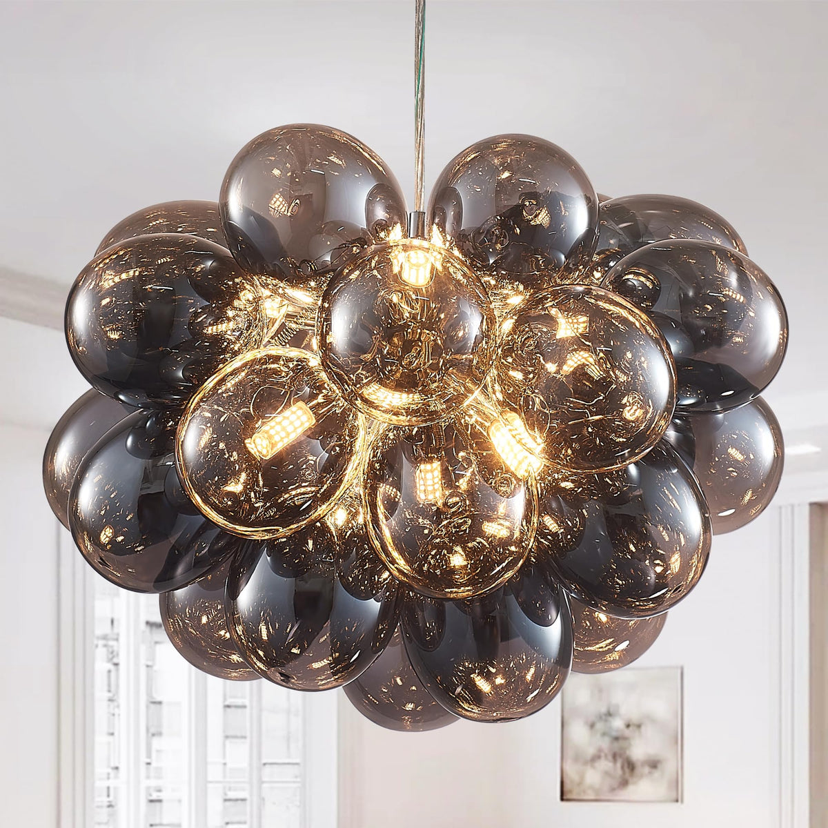 Longree Bubble Ball Chandelier, Dia 20 Inch Blown Black Glass Small Ballon Glass Pendant Light Fixture For Bedroom Study Bathroo