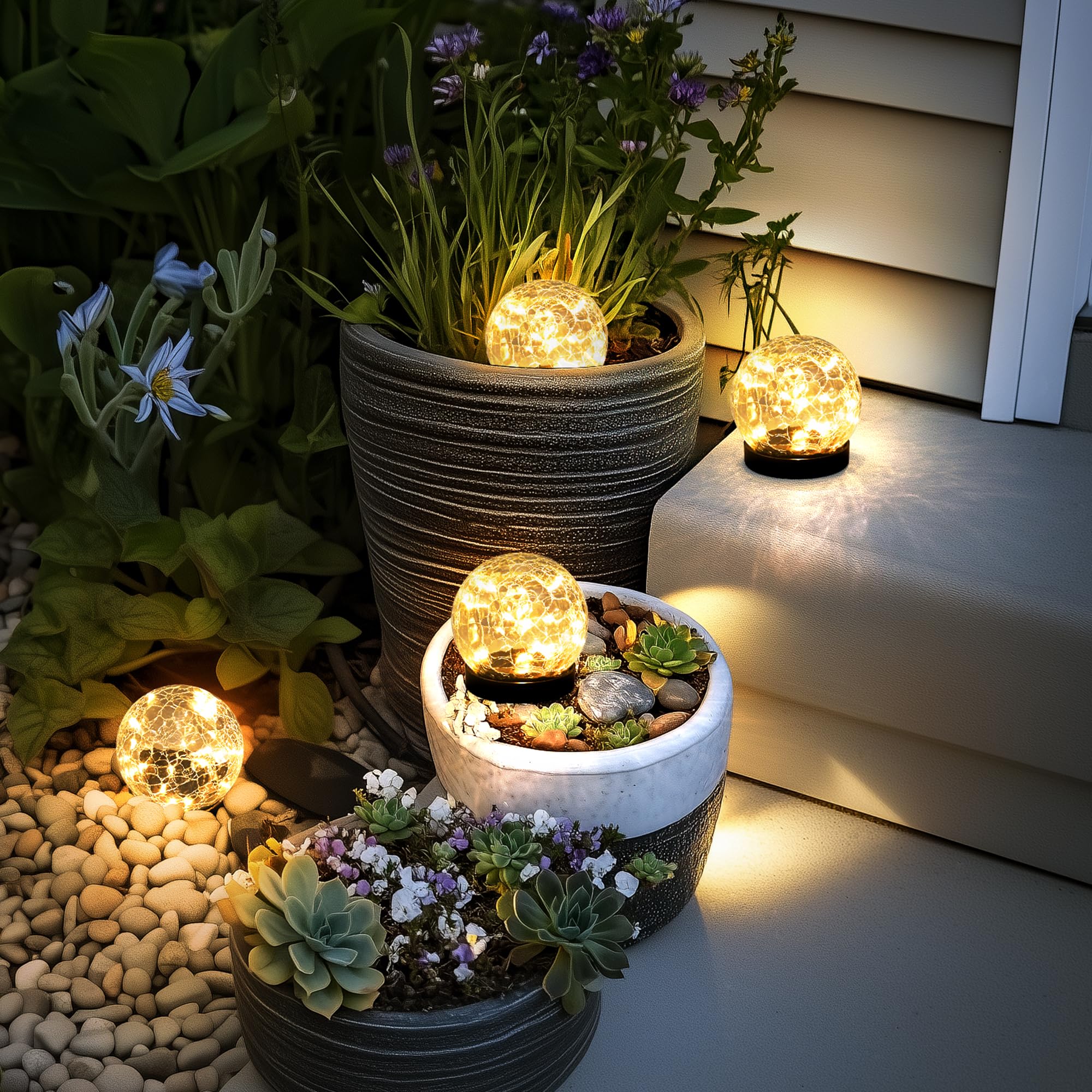 PATIOPIA Solar Globe Lights Outdoor, Waterproof  ed Glass Ball, Warm White, 4 Pack, Model 9318
