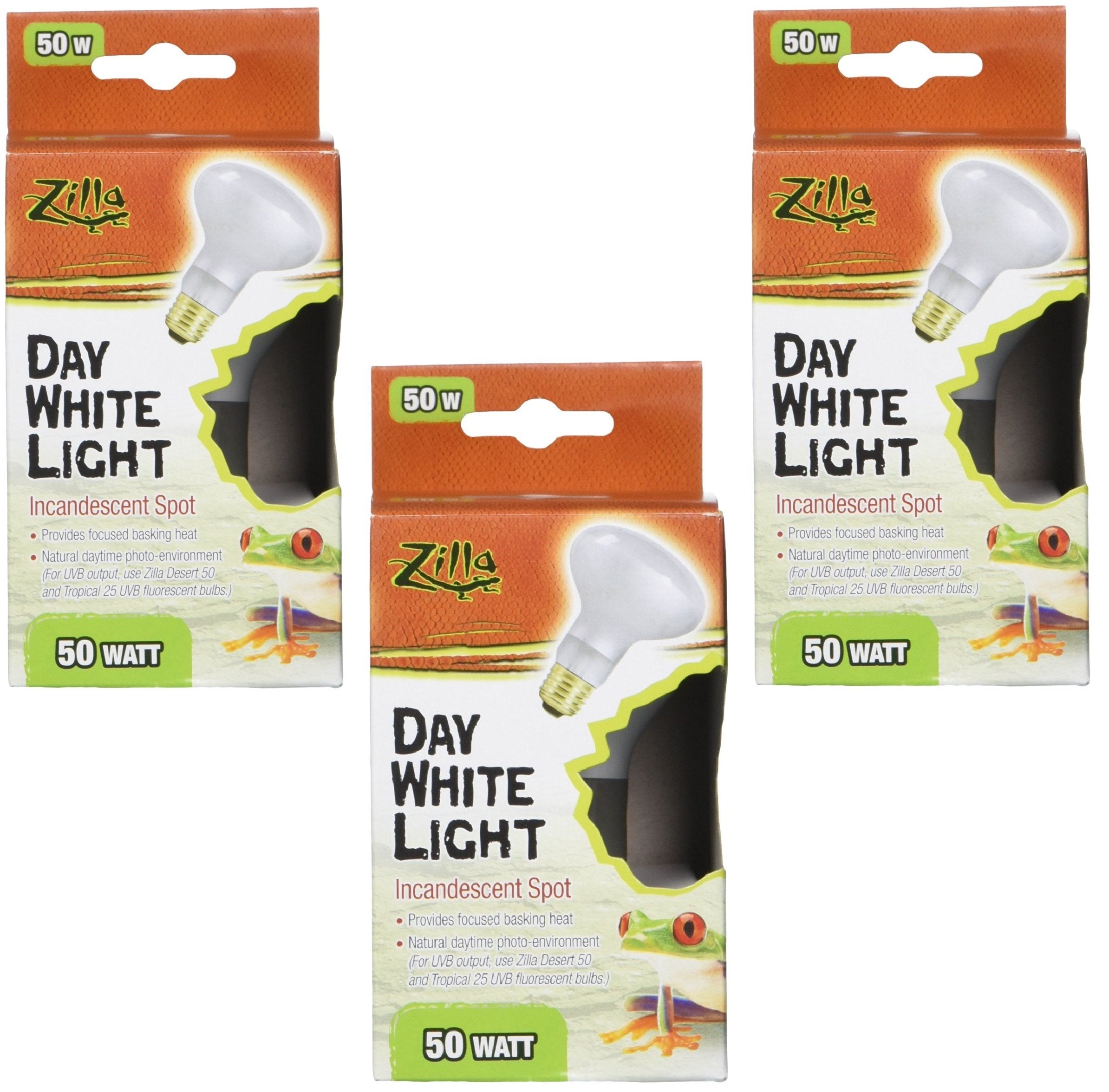 Zilla 3 Pack Reptile Heat Lamps - Incandescent Bulb, 50W White Spot Lighting