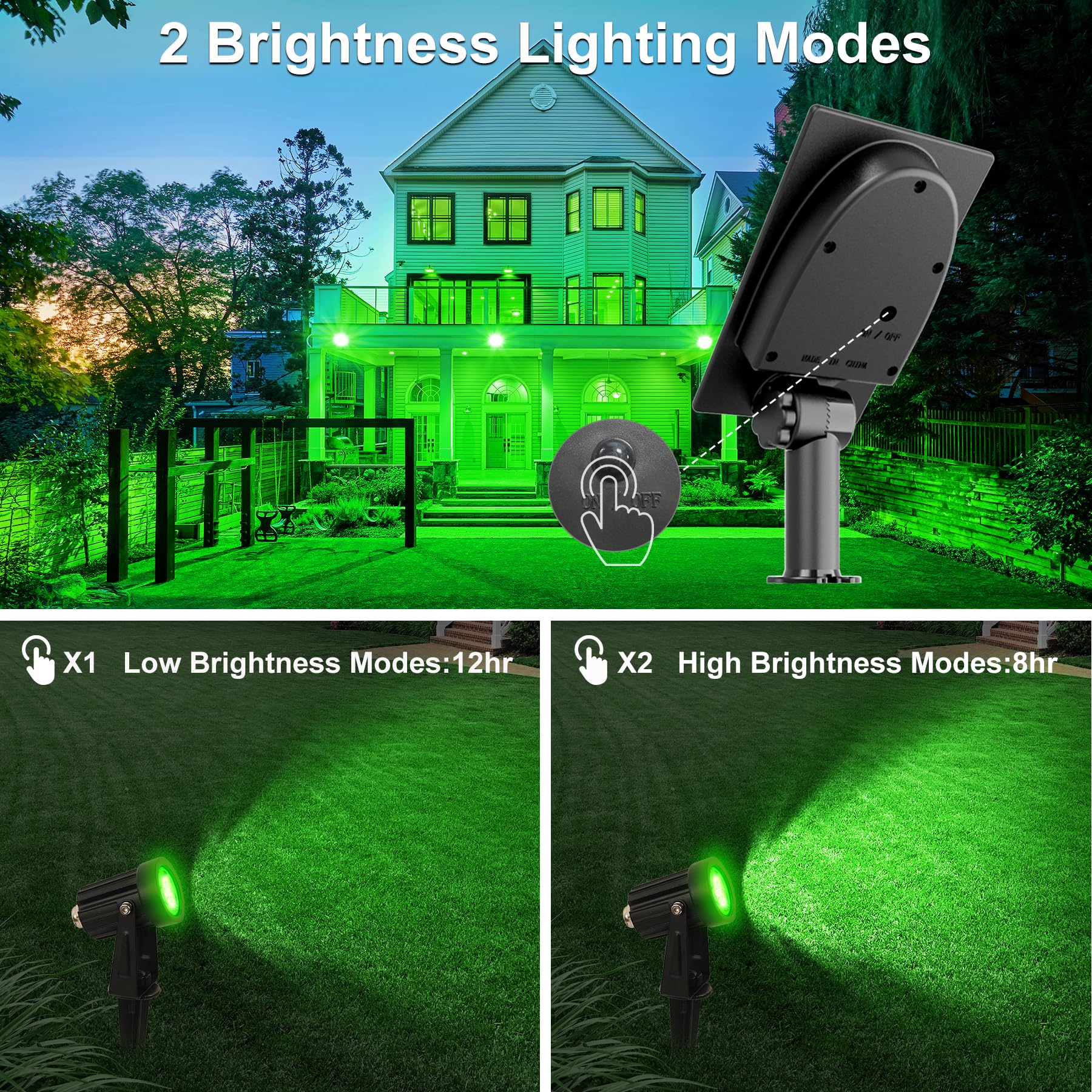 Crepow Green Solar Spot Lights Outdoor, 2 Pack Solar Landscape Spotlights Ip65 Waterproof 9.8Ft Cable, Auto On/Off Outdoor Wall