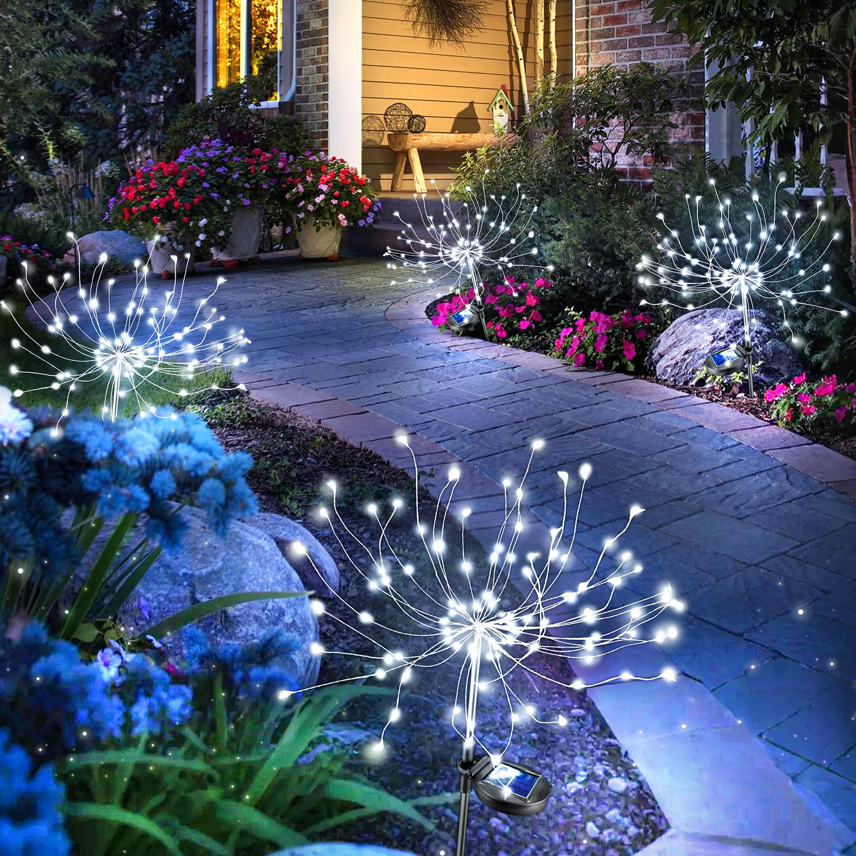 Anordsem Solar Garden Lights - 120 LED Copper Wire, Waterproof, 2 White Modes, 4 Pack, White, Model YHD00007